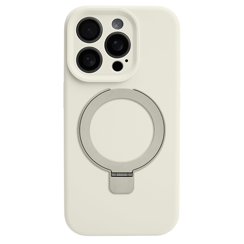 For iPhone 16 Pro Max Precision Hole Liquid Silicone MagSafe Metal Ring Holder Phone Case(White) For iPhone 16 Pro Max Precision Hole Liquid Silicone MagSafe Metal Ring Holder Phone Case(White)