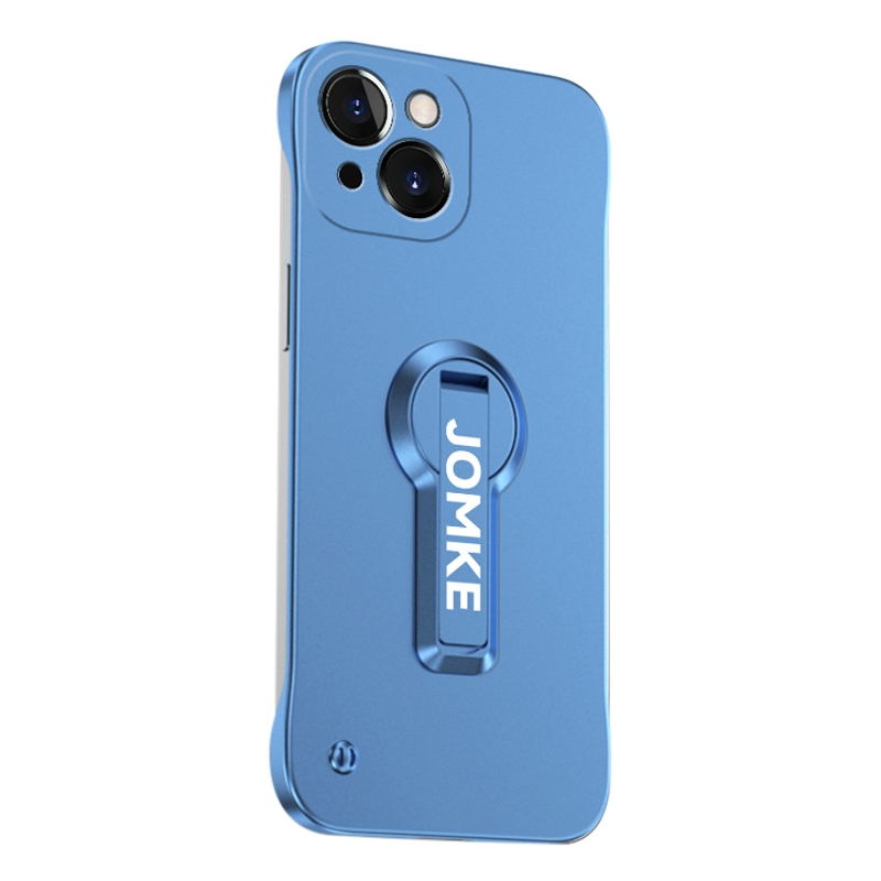 For iPhone 15 Plus Baking Varnish 360 Rotate Holder No Frame PC Phone Case(Blue) For iPhone 15 Plus Baking Varnish 360 Rotate Holder No Frame PC Phone Case(Blue)