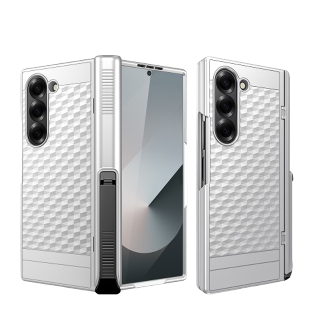 For Samsung Galaxy Z Fold6 Integrated Cube Hinge Phone Case with Spring Holder(Silver) For Samsung Galaxy Z Fold6 Integrated Cube Hinge Phone Case with Spring Holder(Silver)