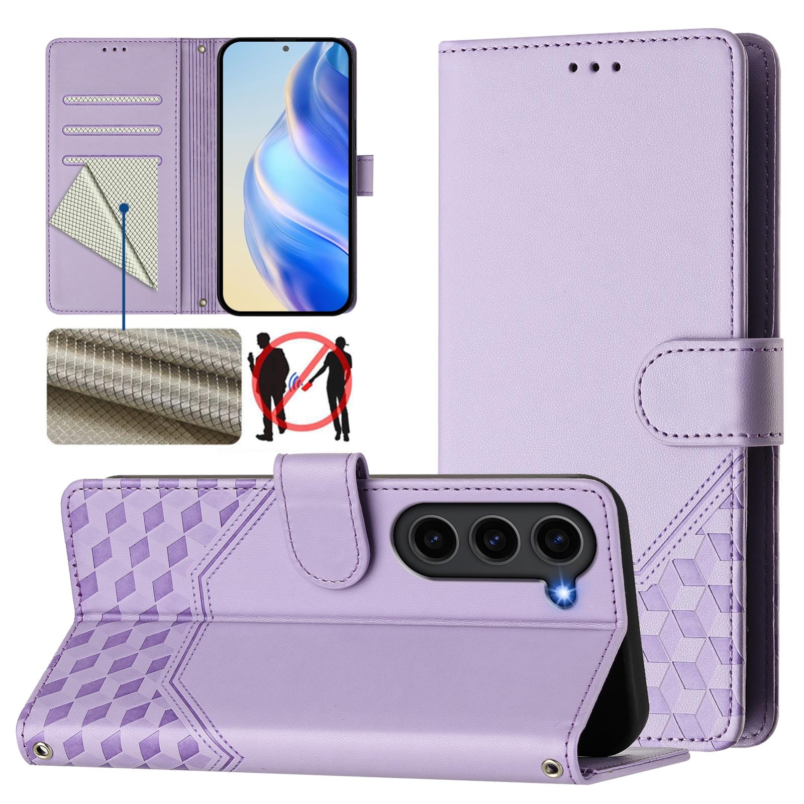 For Samsung Galaxy S23 FE 5G Honeycomb Embossing RFID Leather Phone Case(Light Purple)