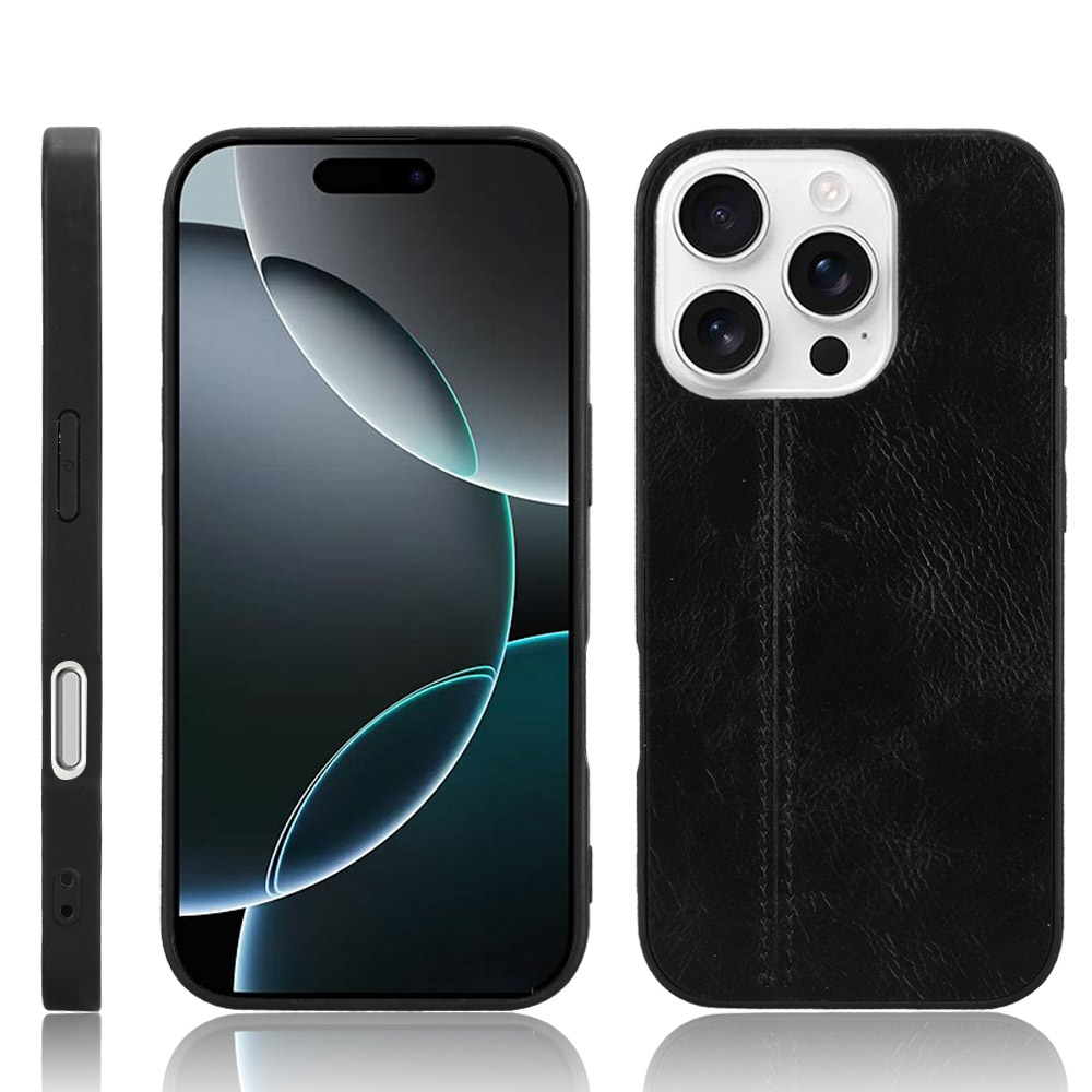 For iPhone 16 Pro Max Cow Pattern Sewing Back Cover Phone Case(Black) For iPhone 16 Pro Max Cow Pattern Sewing Back Cover Phone Case(Black)