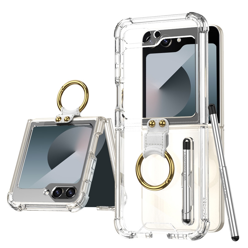 For Samsung Galaxy Z Flip6 GKK Airbag Protective Phone Case with Ring & Pen(Transparent) For Samsung Galaxy Z Flip6 GKK Airbag Protective Phone Case with Ring & Pen(Transparent)