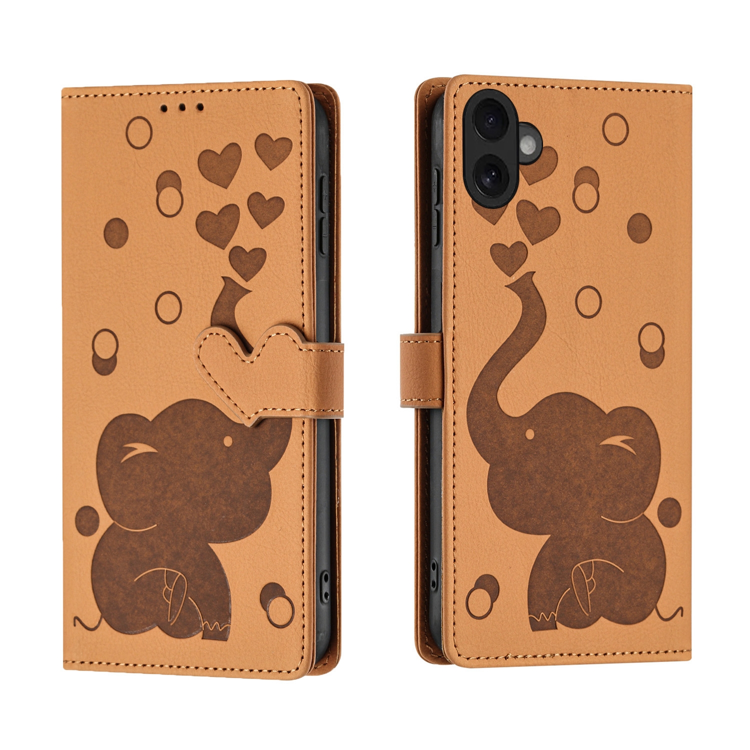 For iPhone 16 Cartoon Elephant Embossed Leather Phone Case(Yellow) For iPhone 16 Cartoon Elephant Embossed Leather Phone Case(Yellow)