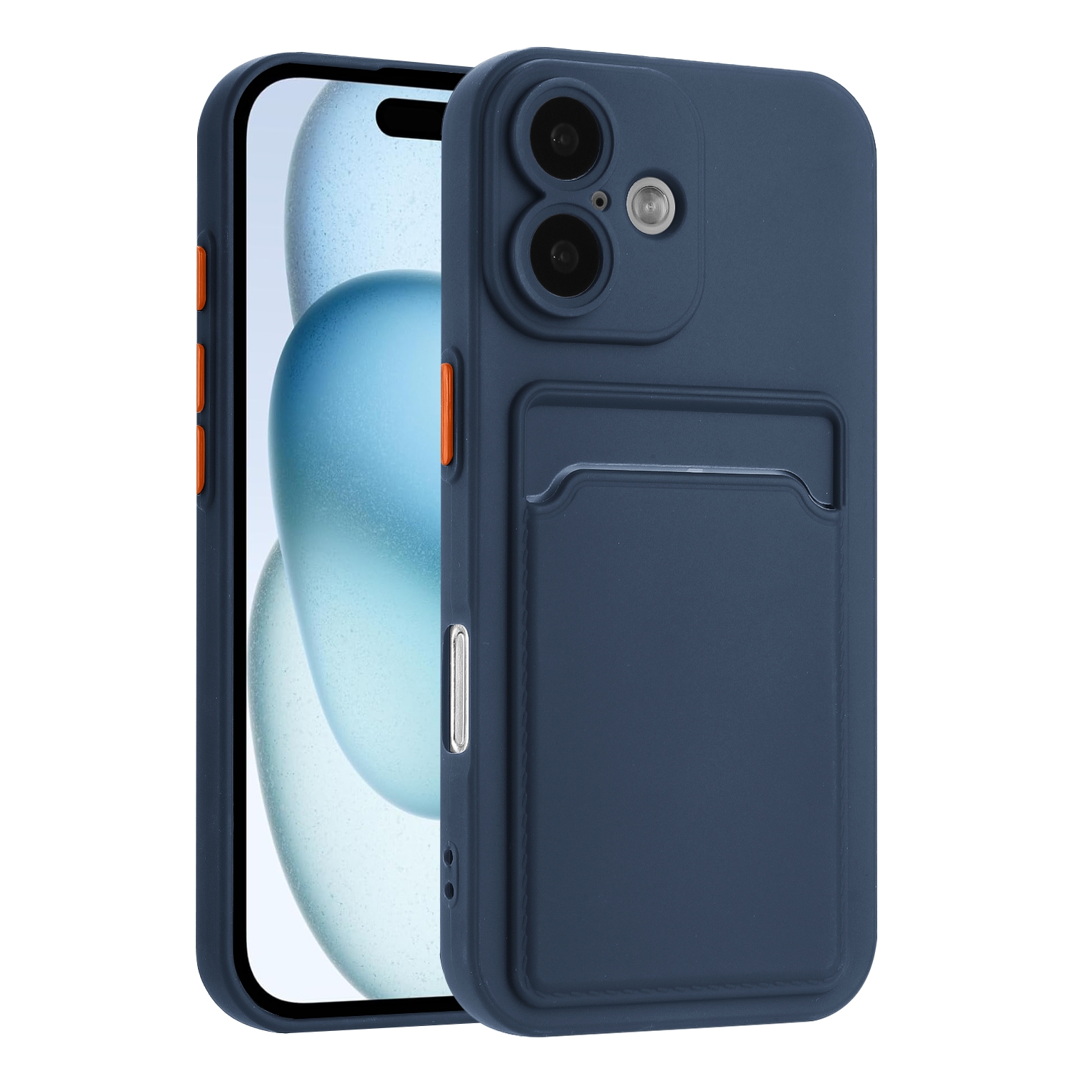 For iPhone 16 Plus Skin Feel Card Contrast Color Button TPU Phone Case(Dark Blue) For iPhone 16 Plus Skin Feel Card Contrast Color Button TPU Phone Case(Dark Blue)
