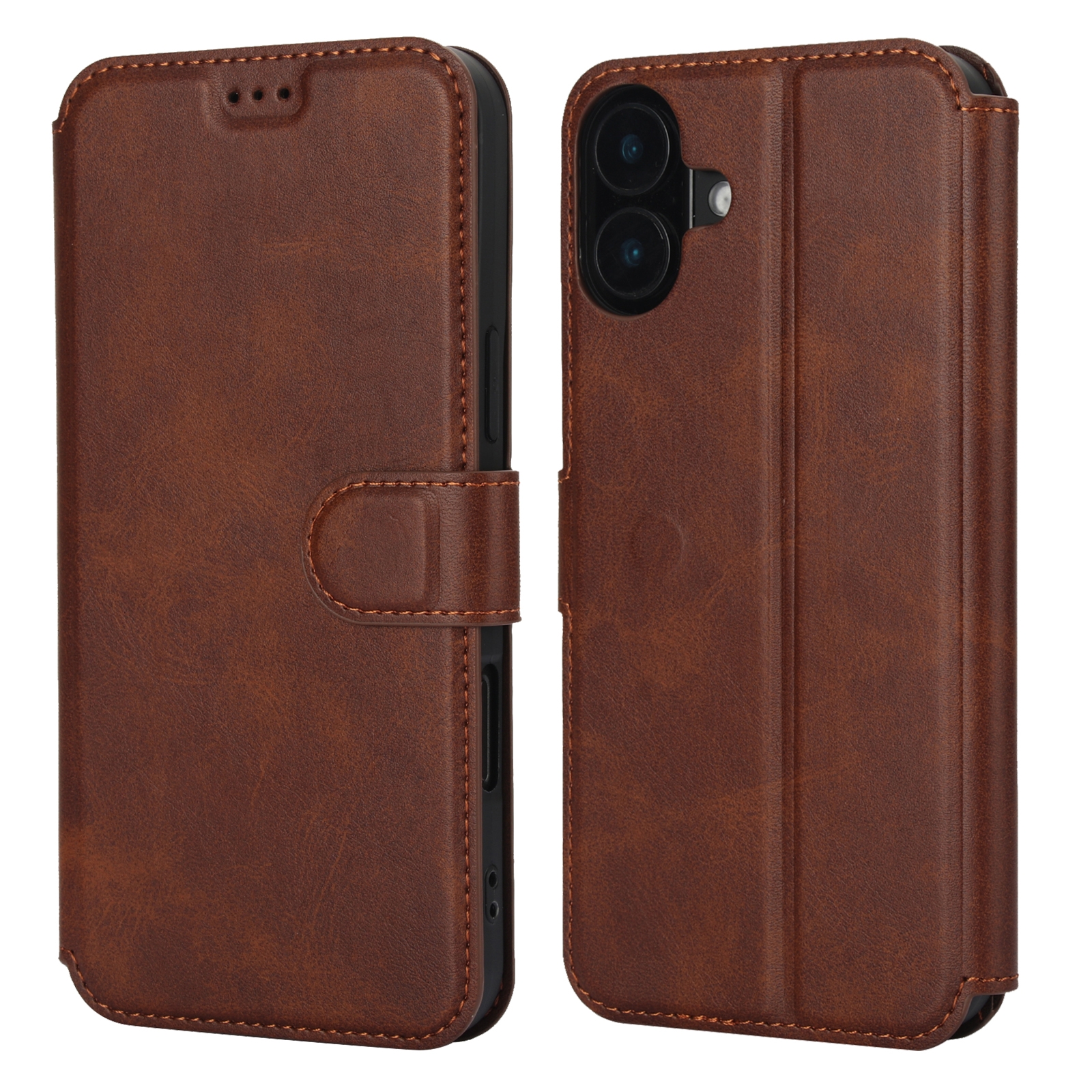 For iPhone 16 Shockproof PU + TPU Leather Phone Case(Brown) For iPhone 16 Shockproof PU + TPU Leather Phone Case(Brown)
