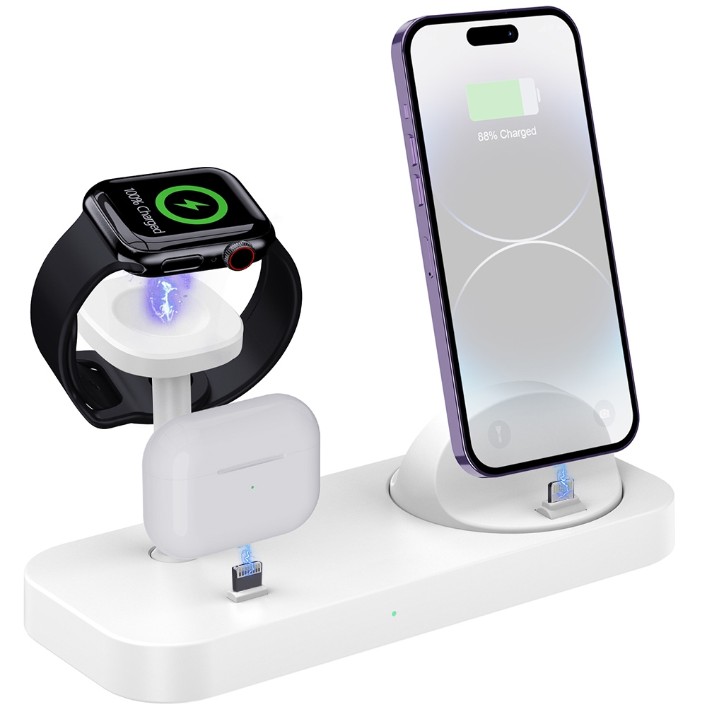 B25 8 Pin 4-in-1 Charging Stand Phone Holder for Apple Watch / AirPods(White) B25 8 Pin 4-in-1 Charging Stand Phone Holder for Apple Watch / AirPods(White)