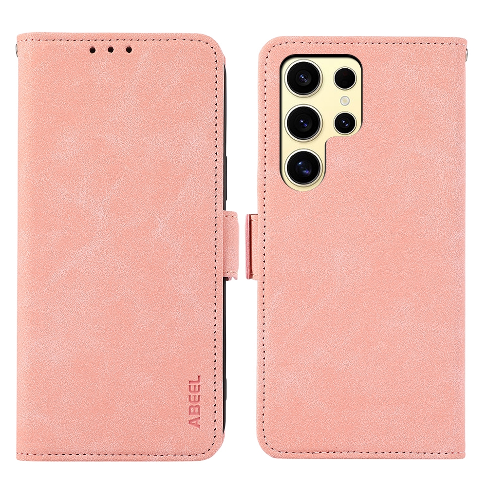 For Samsung Galaxy S25 Ultra 5G ABEEL Frosted Magnetic RFID Leather Phone Case(Pink) For Samsung Galaxy S25 Ultra 5G ABEEL Frosted Magnetic RFID Leather Phone Case(Pink)