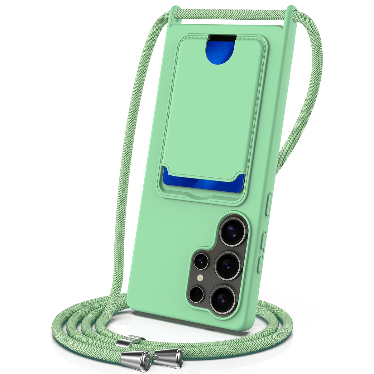 For Samsung Galaxy S25 Ultra 5G Integrated Card Bag Solid Color Liquid Silicone Phone Case with Lanyard(Green) For Samsung Galaxy S25 Ultra 5G Integrated Card Bag Solid Color Liquid Silicone Phone Case with Lanyard(Green)