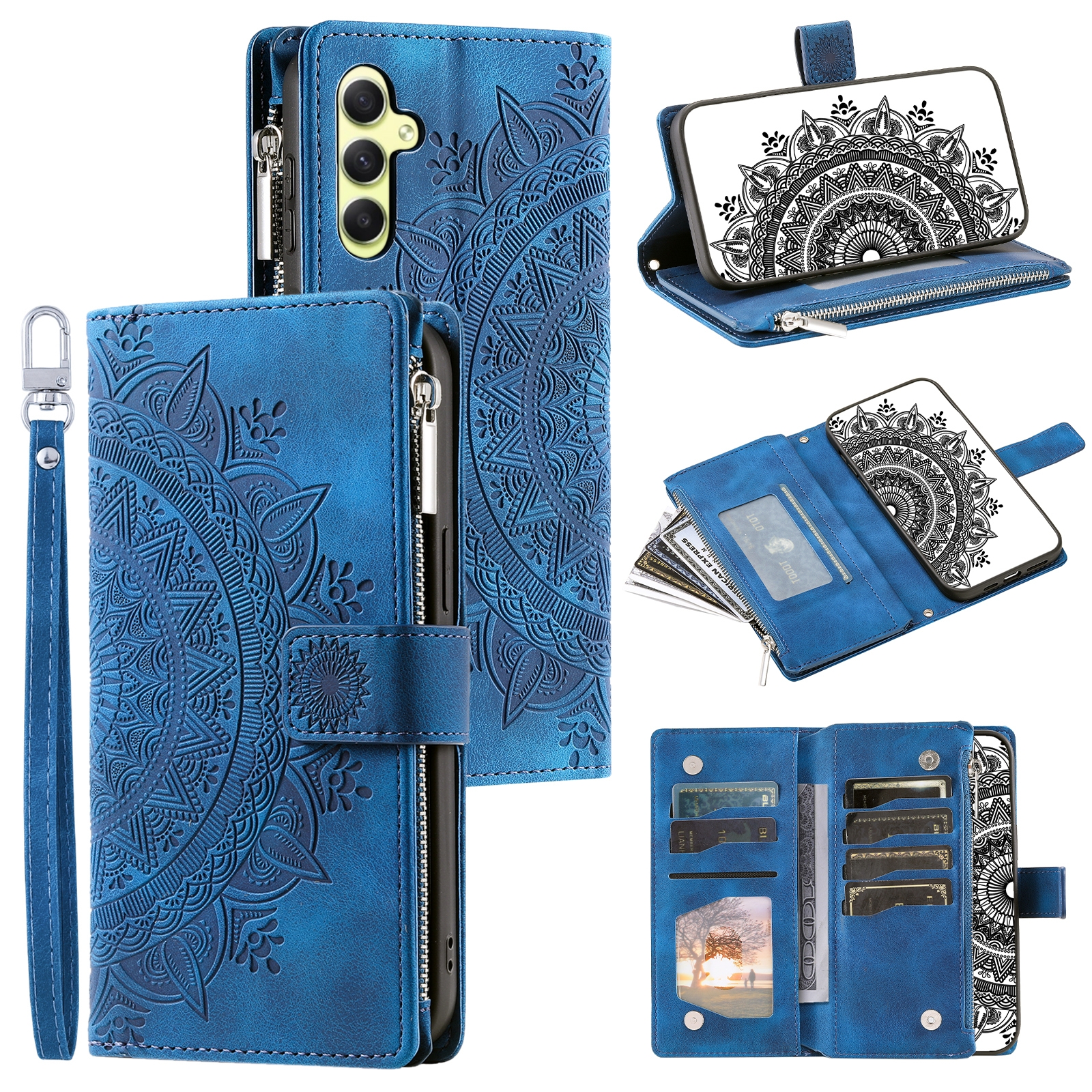 For Samsung Galaxy S25+ 5G Multi-Card Totem Zipper Leather Phone Case(Blue) For Samsung Galaxy S25+ 5G Multi-Card Totem Zipper Leather Phone Case(Blue)