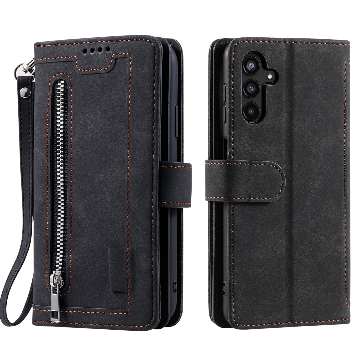 For Samsung Galaxy S25 5G Nine Card Zipper Bag Leather Phone Case with Lanyard(Black)