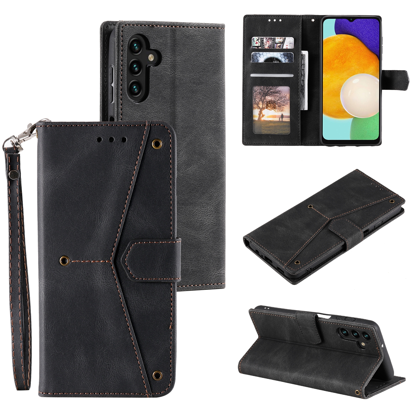 For Samsung Galaxy S25 5G Nail Skin Feel Stitching Calf Texture Leather Phone Case(Black) For Samsung Galaxy S25 5G Nail Skin Feel Stitching Calf Texture Leather Phone Case(Black)