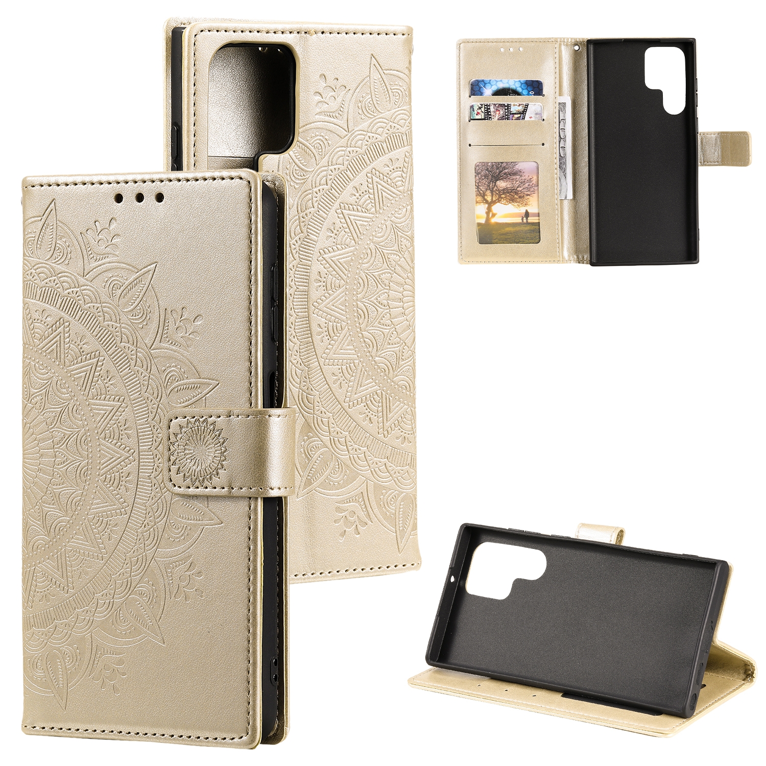For Samsung Galaxy S25 Ultra 5G Totem Flower Embossed Leather Phone Case(Gold) For Samsung Galaxy S25 Ultra 5G Totem Flower Embossed Leather Phone Case(Gold)