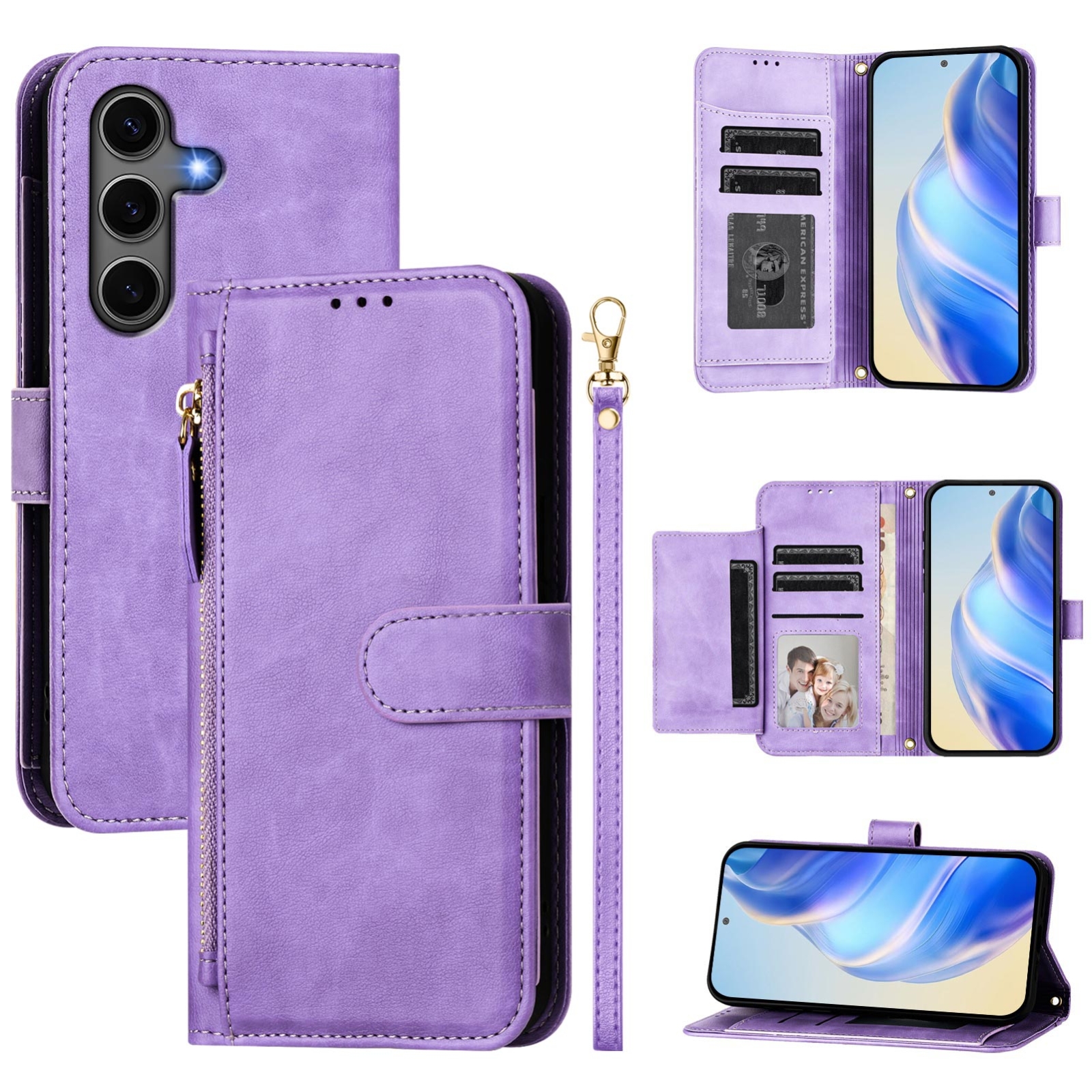 For Samsung Galaxy S25+ 5G Multi-Card Slots Zipper Wallet Leather Phone Case(Purple) For Samsung Galaxy S25+ 5G Multi-Card Slots Zipper Wallet Leather Phone Case(Purple)