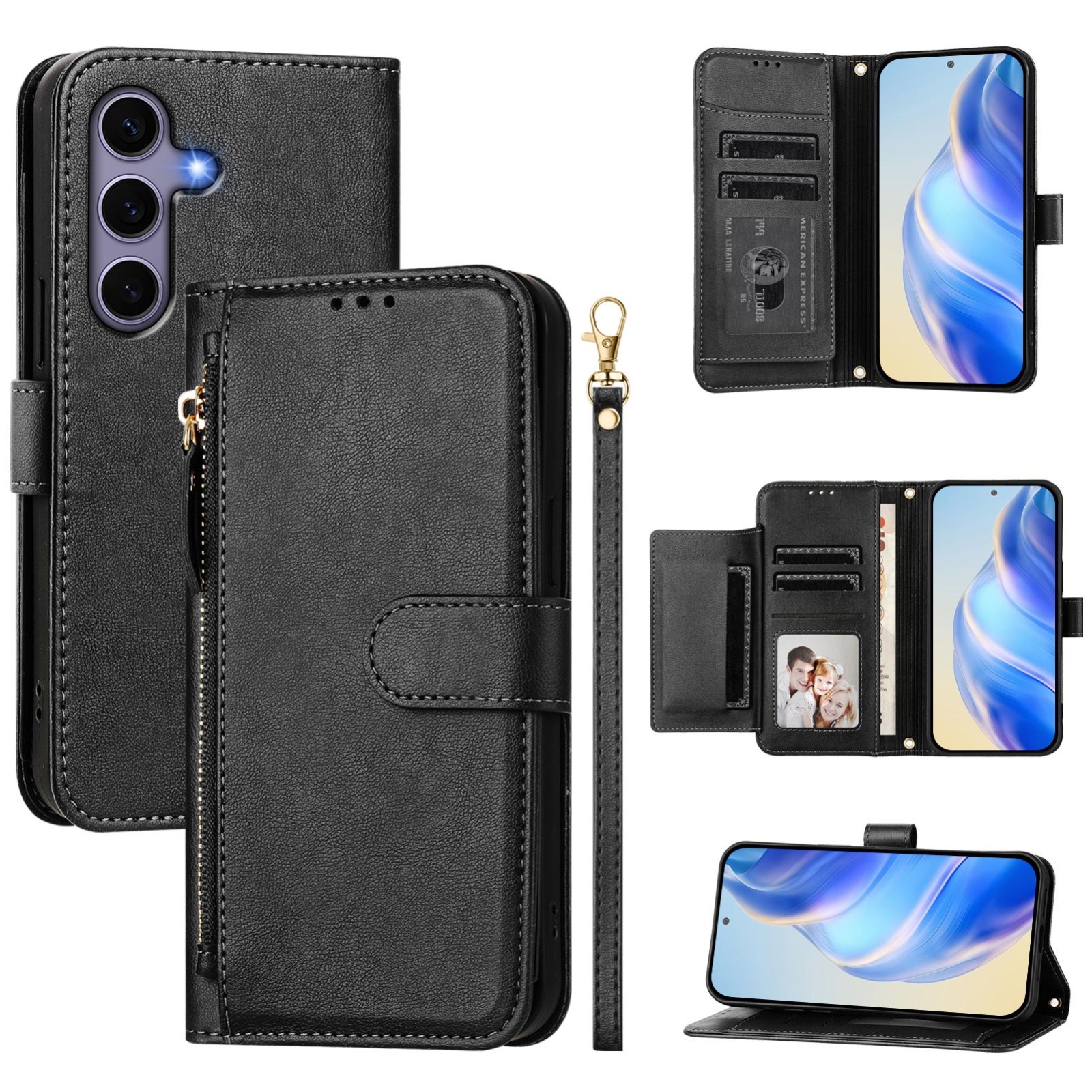 For Samsung Galaxy S25 5G Multi-Card Slots Zipper Wallet Leather Phone Case(Black) For Samsung Galaxy S25 5G Multi-Card Slots Zipper Wallet Leather Phone Case(Black)
