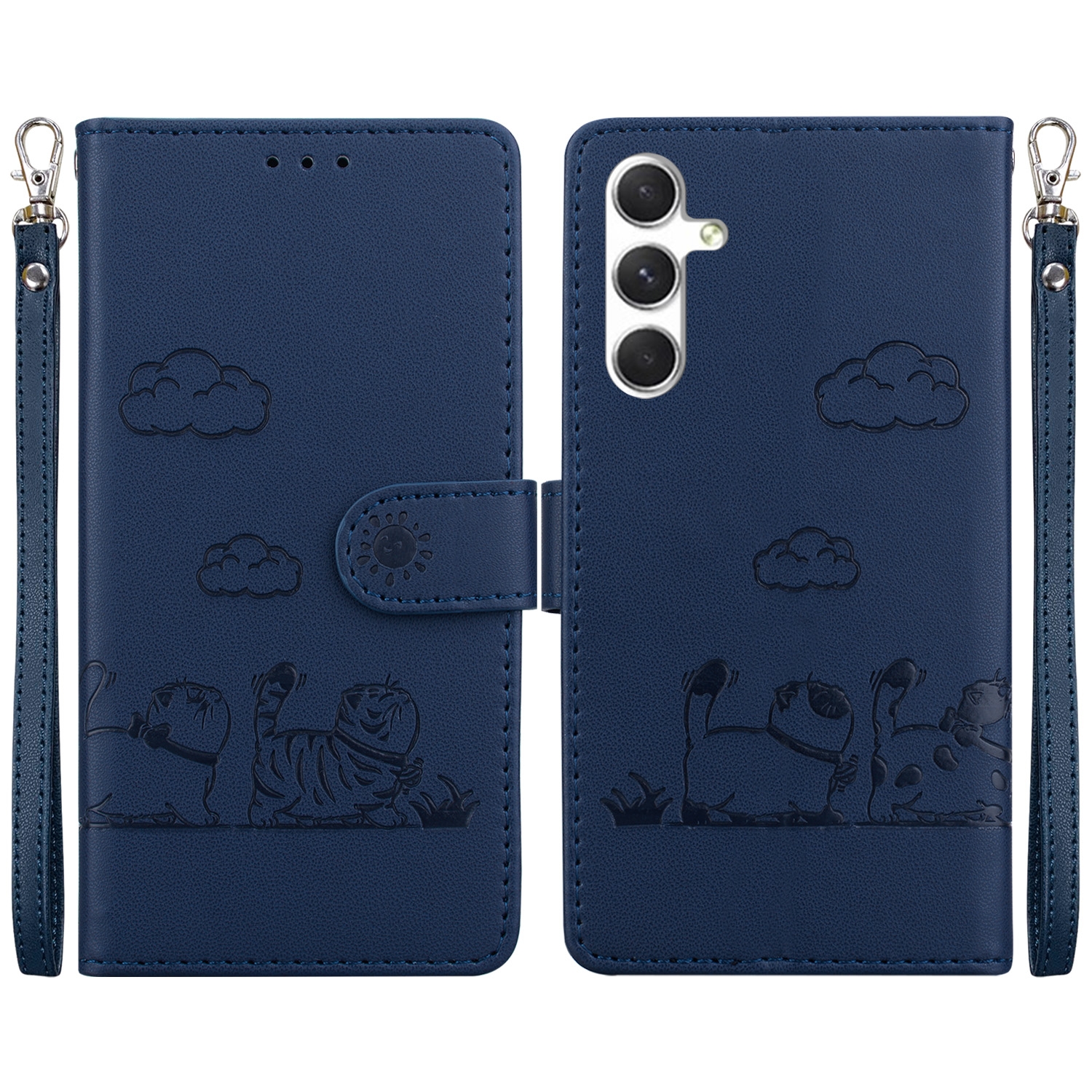 For Samsung Galaxy S24 5G Cute Cats RFID Leather Phone Case(Blue)