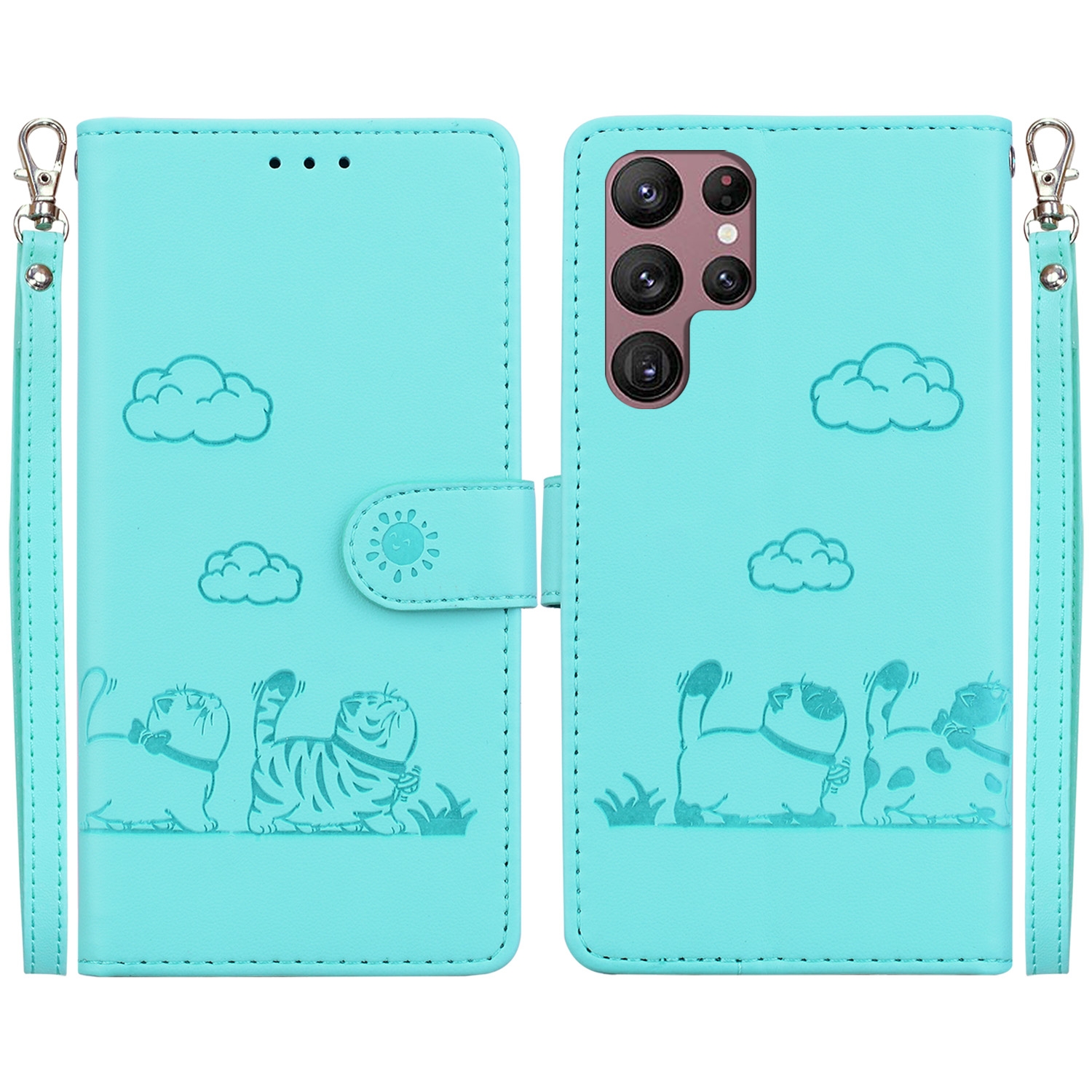For Samsung Galaxy S22 Ultra 5G Cute Cats RFID Leather Phone Case(Green) For Samsung Galaxy S22 Ultra 5G Cute Cats RFID Leather Phone Case(Green)