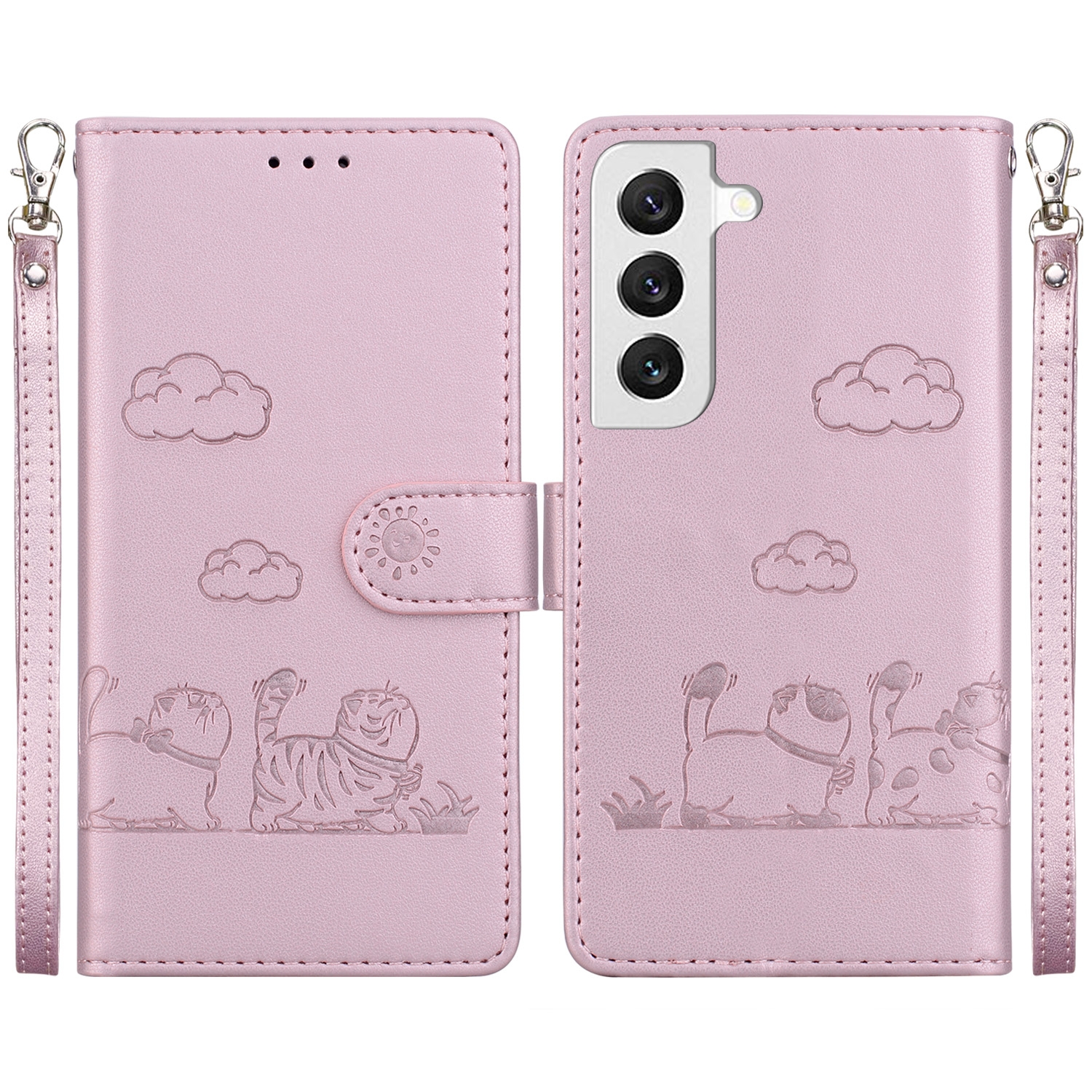 For Samsung Galaxy S22+ 5G Cute Cats RFID Leather Phone Case(Rose Gold) For Samsung Galaxy S22+ 5G Cute Cats RFID Leather Phone Case(Rose Gold)