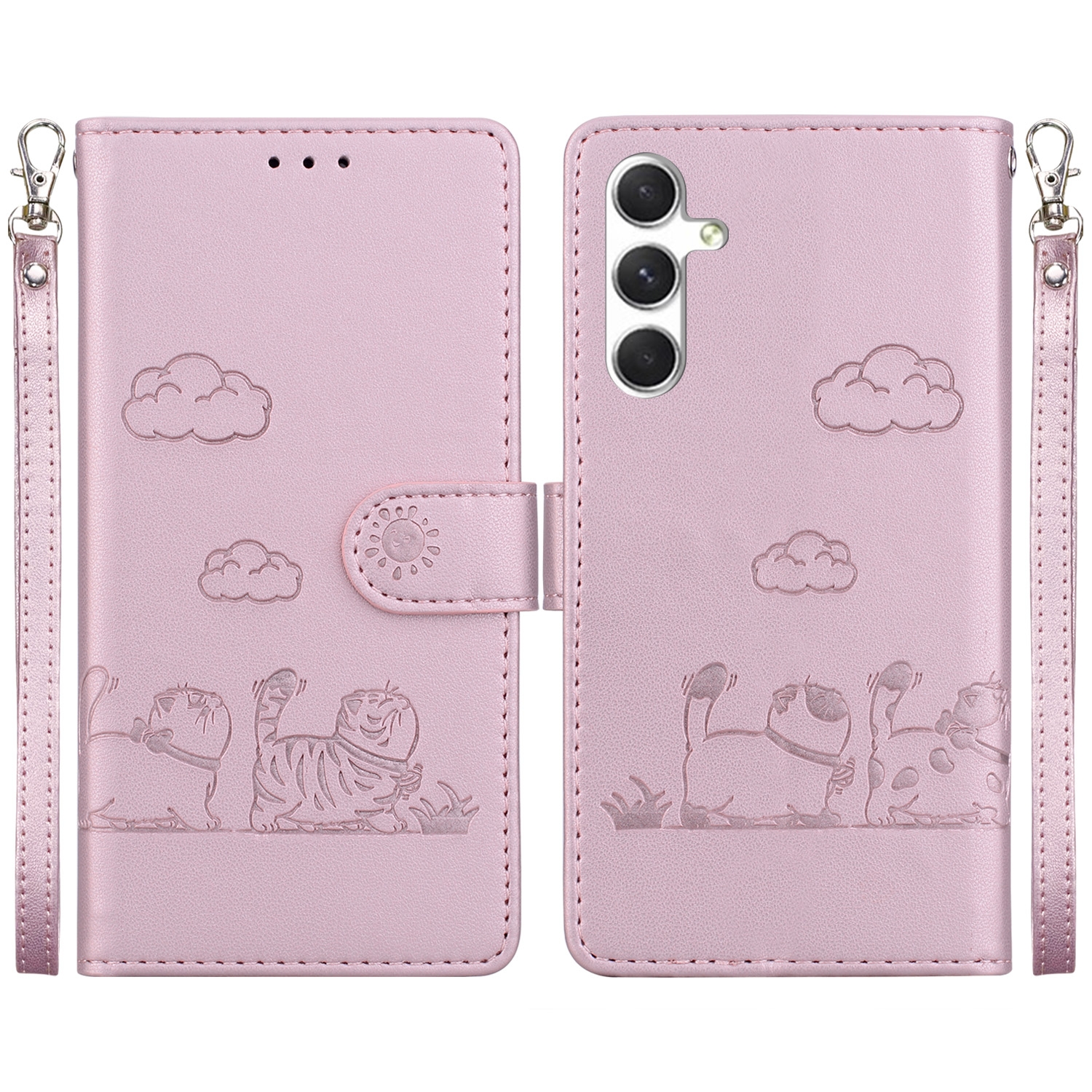 For Samsung Galaxy S25 5G Cute Cats RFID Leather Phone Case(Rose Gold) For Samsung Galaxy S25 5G Cute Cats RFID Leather Phone Case(Rose Gold)
