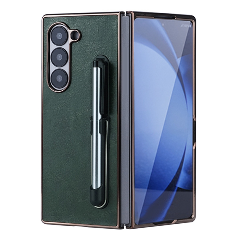 For Samsung Galaxy Z Fold6 Plating Frame PU Fold Phone Case with Pen(Green) For Samsung Galaxy Z Fold6 Plating Frame PU Fold Phone Case with Pen(Green)