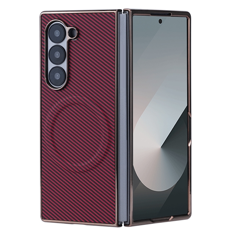 For Samsung Galaxy Z Fold6 Plating Frame MagSafe Carbon Fiber Fold Phone Case(Red) For Samsung Galaxy Z Fold6 Plating Frame MagSafe Carbon Fiber Fold Phone Case(Red)