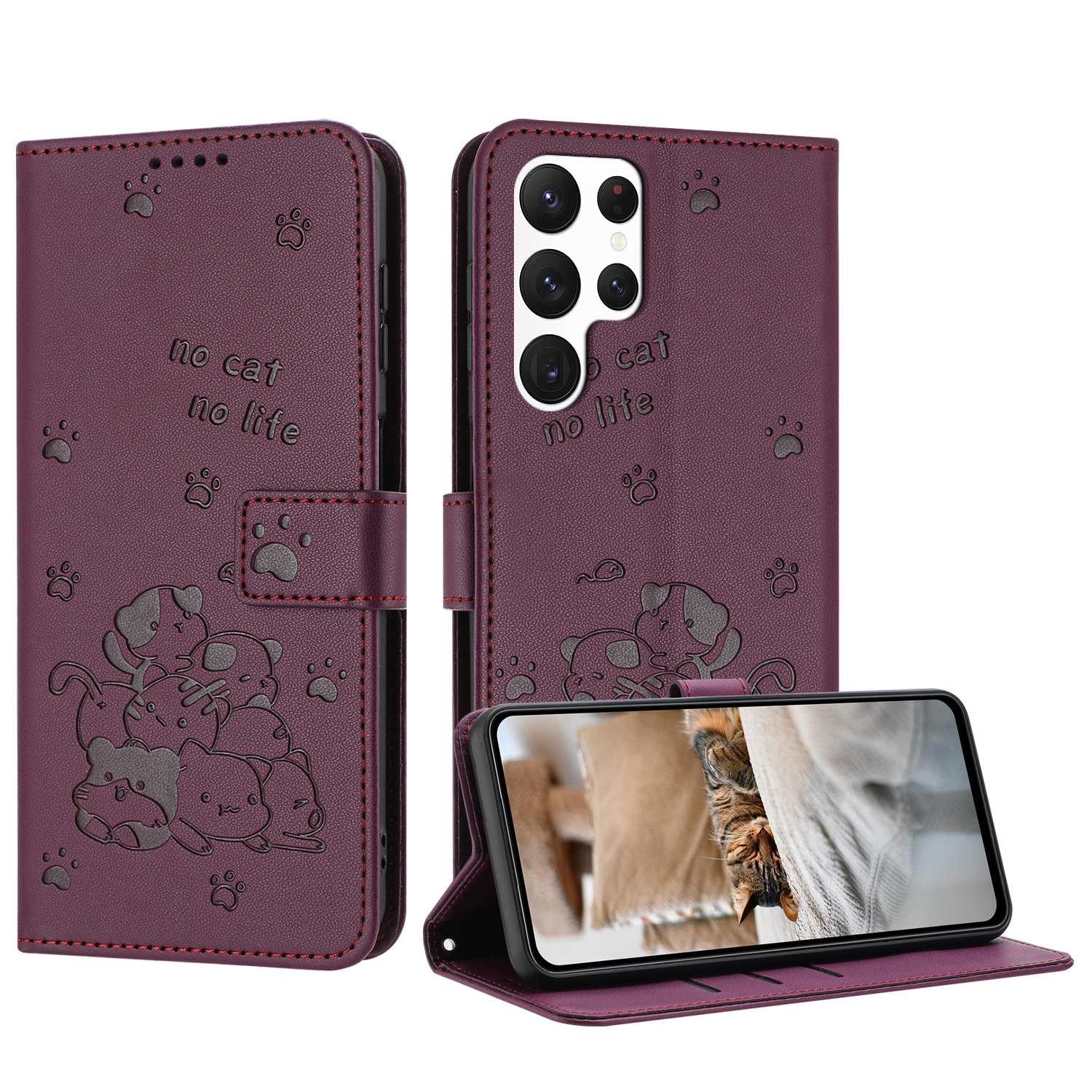 For Samsung Galaxy S24 Ultra 5G Embossed Kitten Phone Leather Case with Lanyard(Wine Red) For Samsung Galaxy S24 Ultra 5G Embossed Kitten Phone Leather Case with Lanyard(Wine Red)