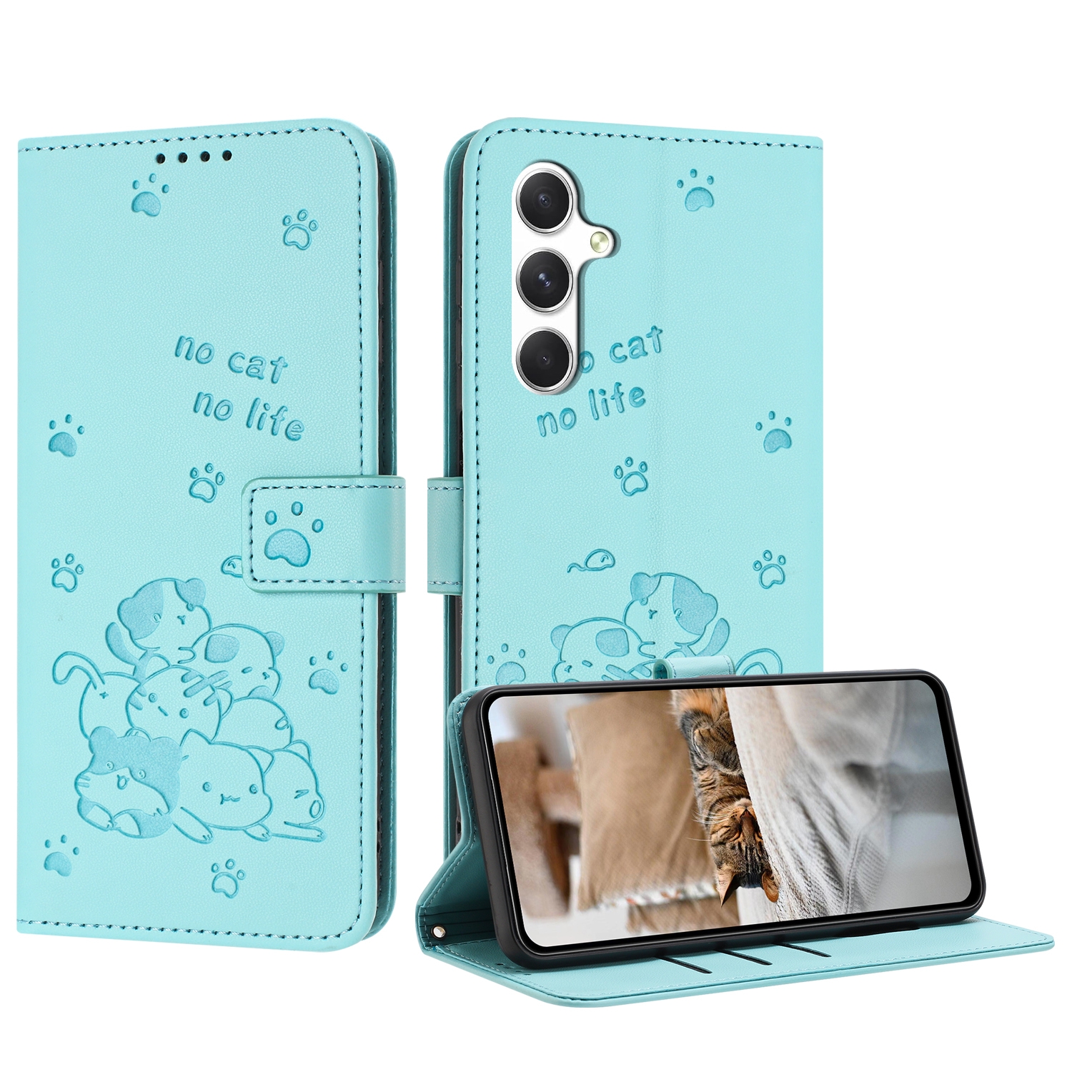 For Samsung Galaxy S25+ / S24+ 5G Embossed Kitten Phone Leather Case with Lanyard(Mint Green) For Samsung Galaxy S25+ / S24+ 5G Embossed Kitten Phone Leather Case with Lanyard(Mint Green)