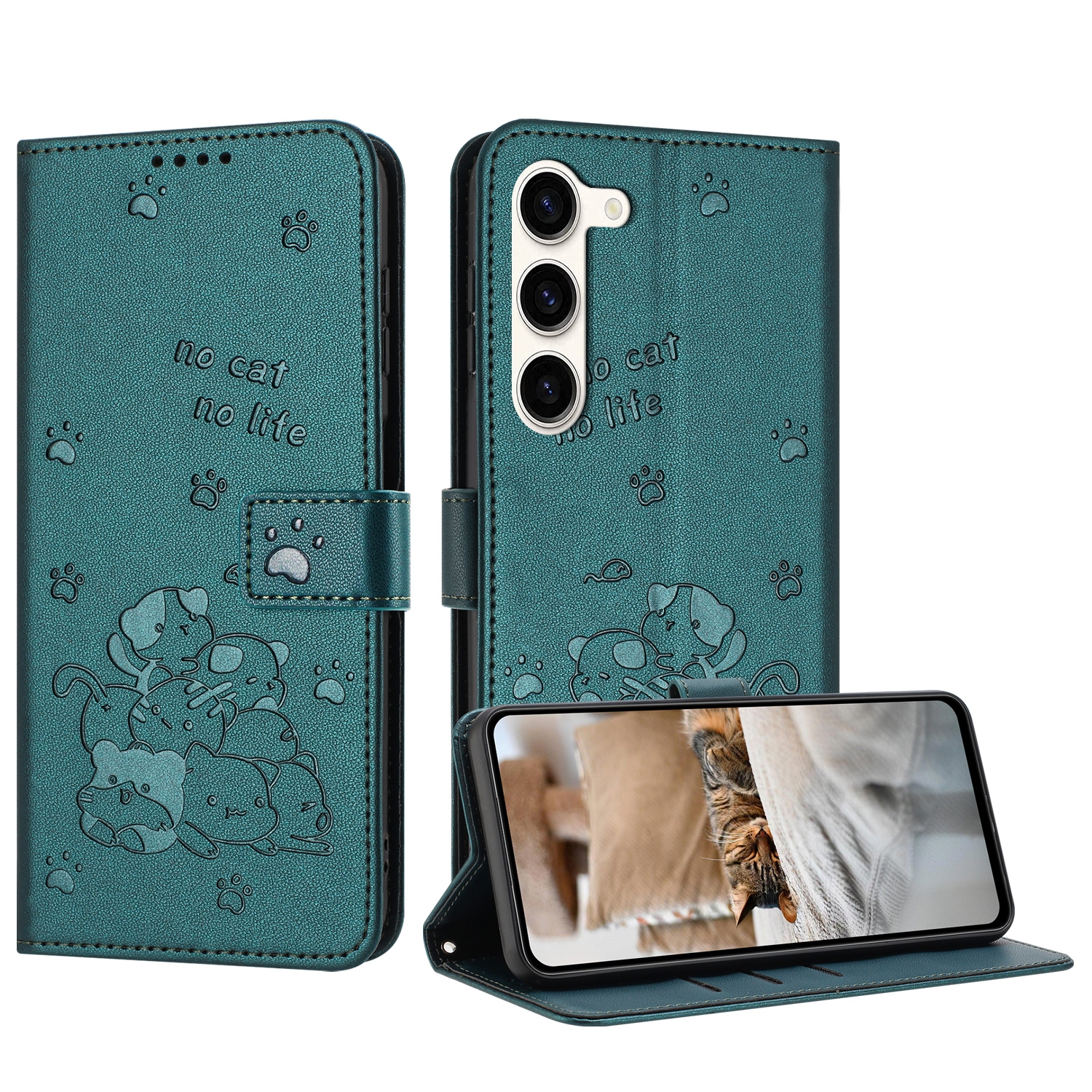 For Samsung Galaxy S23 5G Embossed Kitten Phone Leather Case with Lanyard(Dark Green) For Samsung Galaxy S23 5G Embossed Kitten Phone Leather Case with Lanyard(Dark Green)