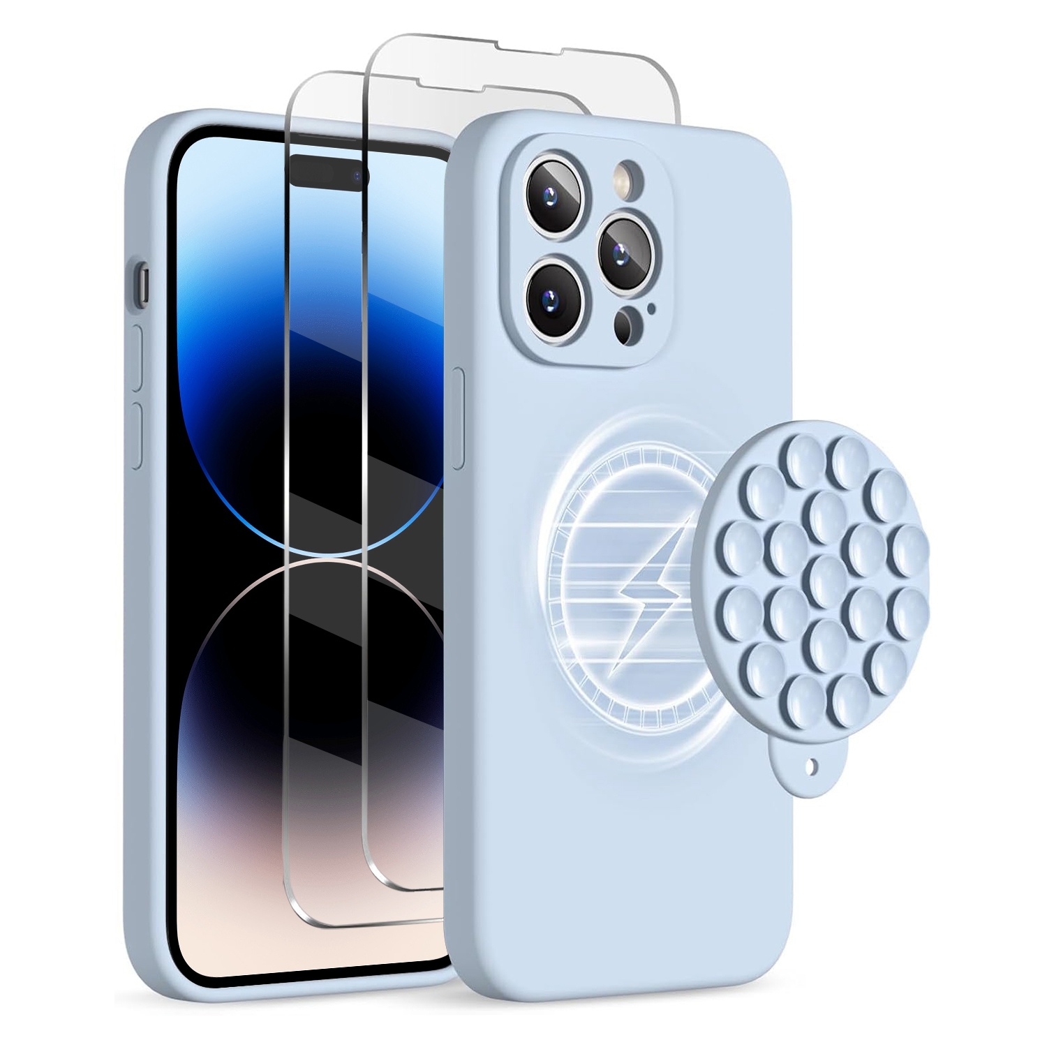 For iPhone 14 Pro Silicone Suction Cup MagSafe Phone Case with Screen Film(Sierra Blue) For iPhone 14 Pro Silicone Suction Cup MagSafe Phone Case with Screen Film(Sierra Blue)