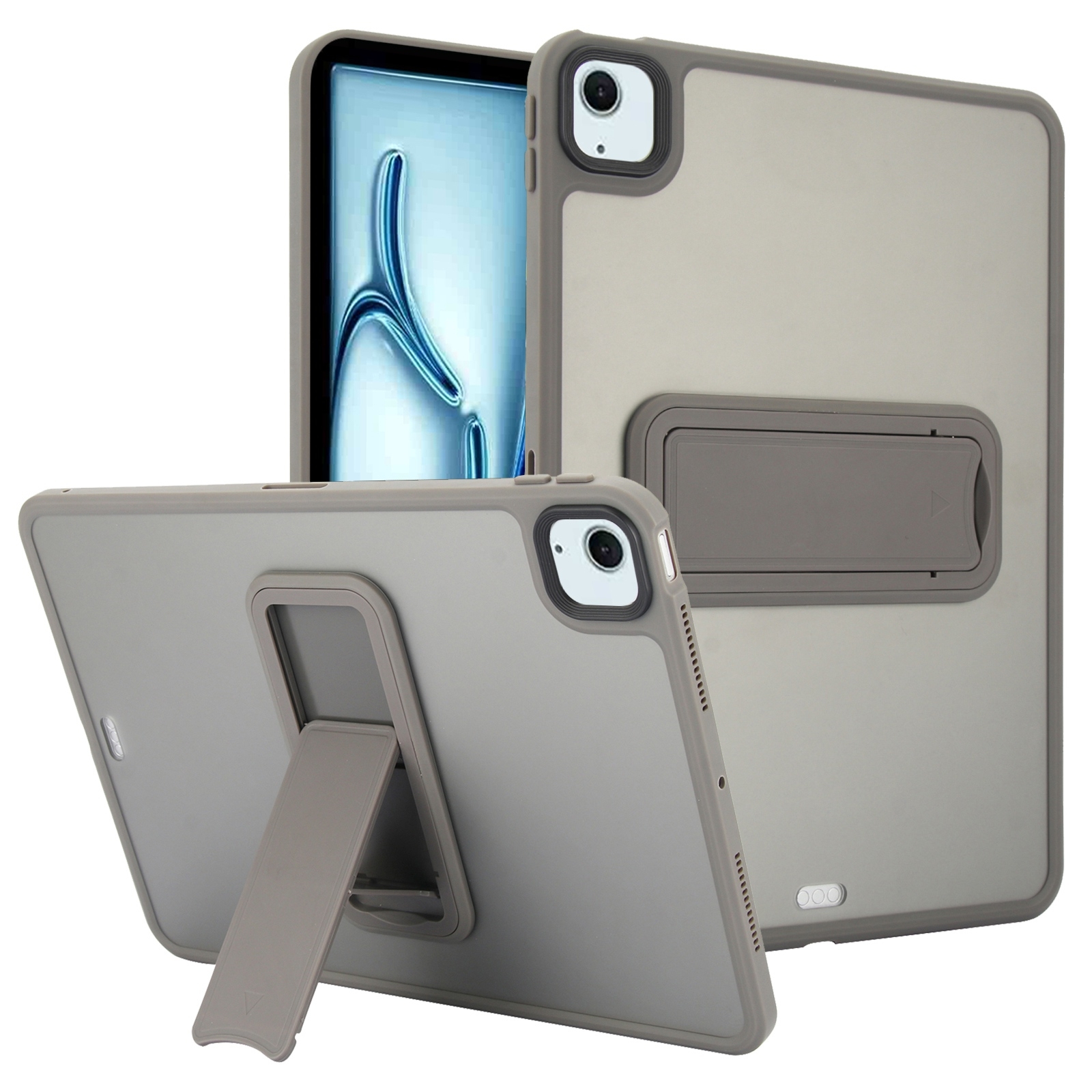 For iPad Air 11 2024 Skin Feel Holder PC Hybrid TPU Tablet Case(Grey) For iPad Air 11 2024 Skin Feel Holder PC Hybrid TPU Tablet Case(Grey)
