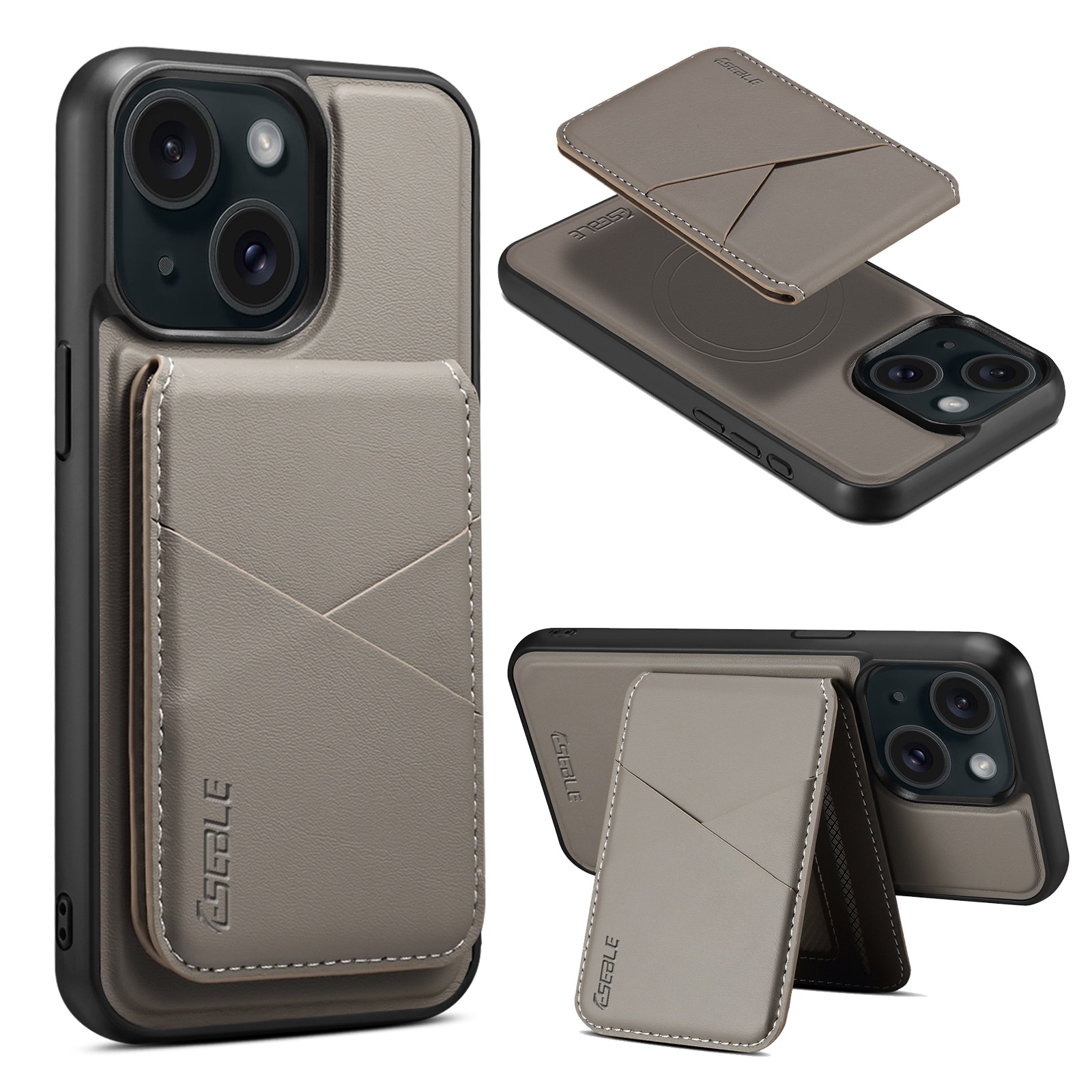For iPhone 15 Plus / 14 Plus ESEBLE E3 Plain Texture Card Slots MagSafe RFID Leather Case(Grey) For iPhone 15 Plus / 14 Plus ESEBLE E3 Plain Texture Card Slots MagSafe RFID Leather Case(Grey)