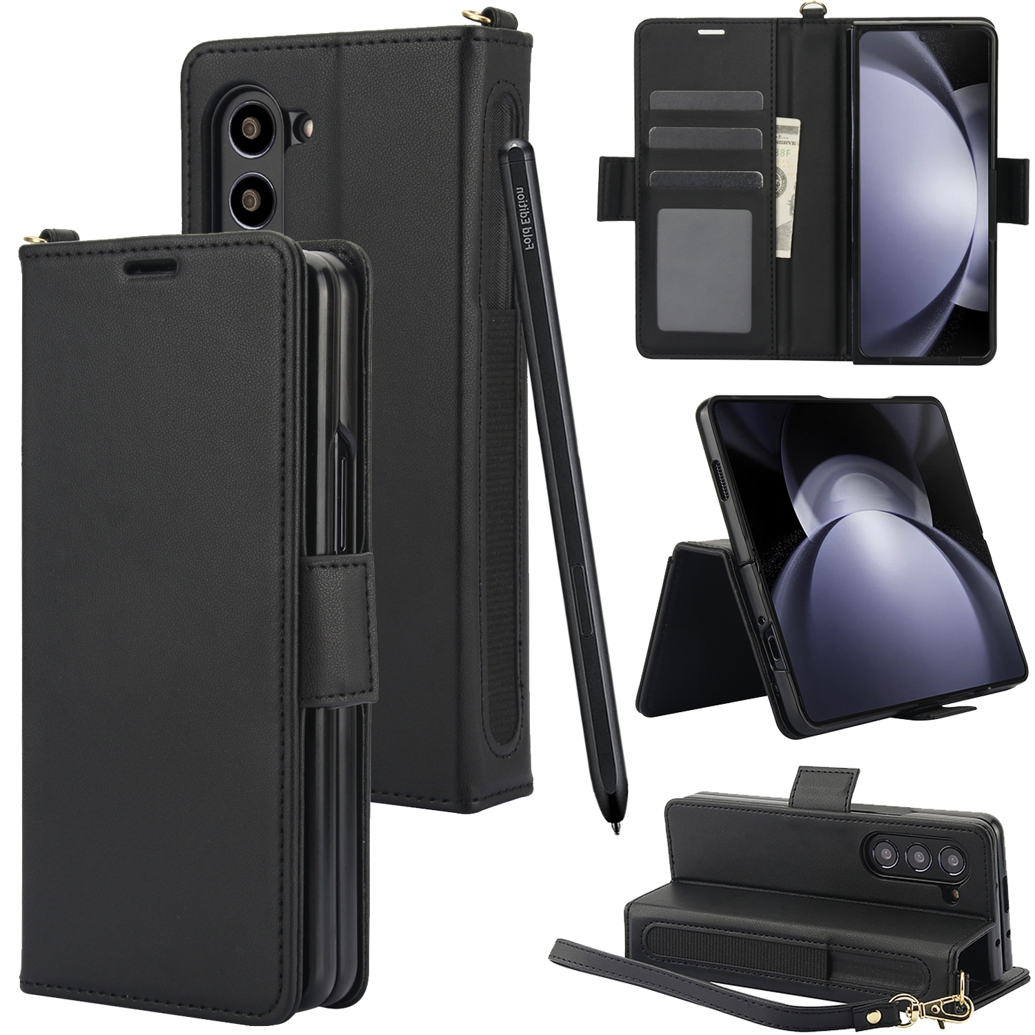For Samsung Galaxy Fold5 5G Side Buckle Leather Phone Case(Black) For Samsung Galaxy Fold5 5G Side Buckle Leather Phone Case(Black)