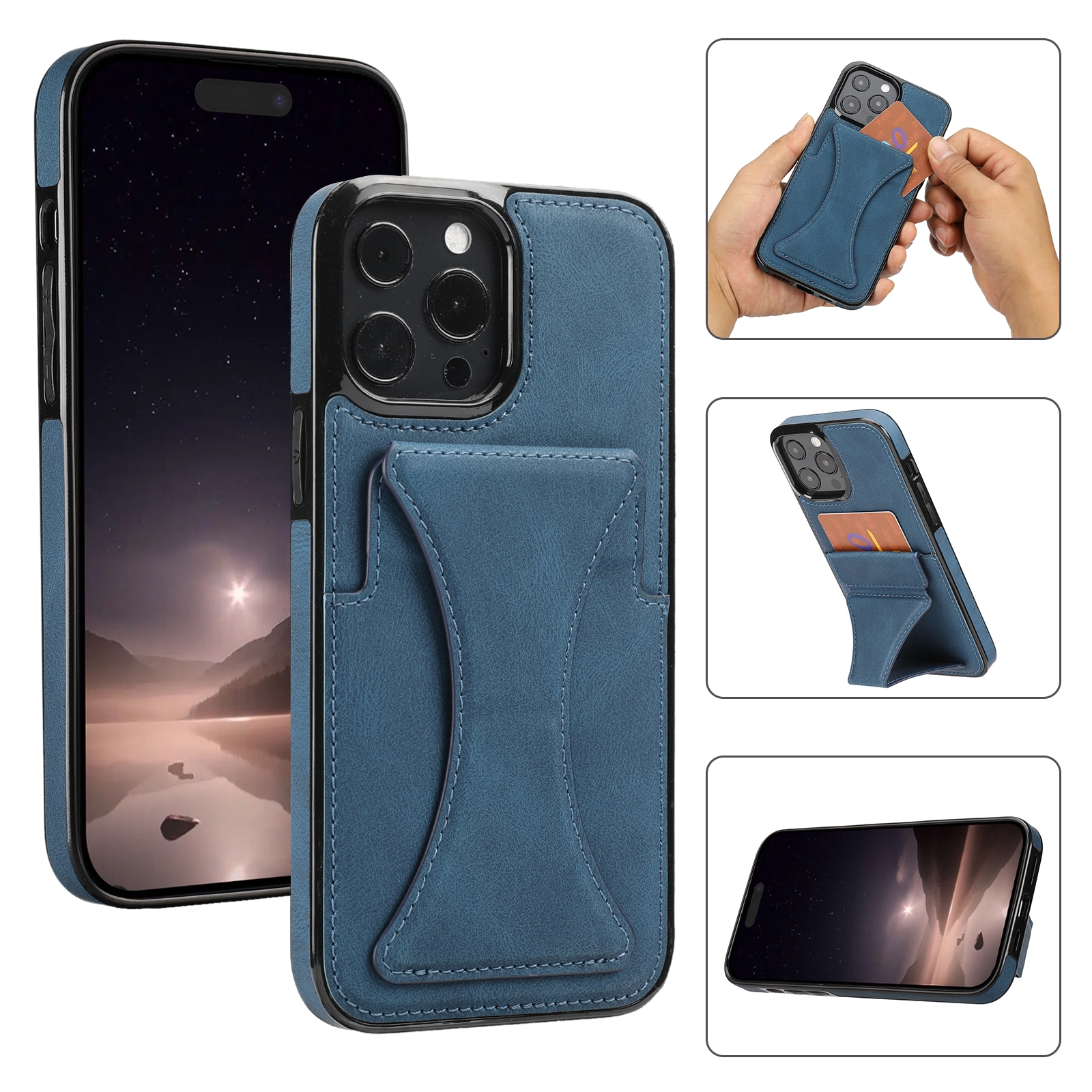 For iPhone 16 Pro Ultra-thin Shockproof Phone Protective Case with Holder(Blue)