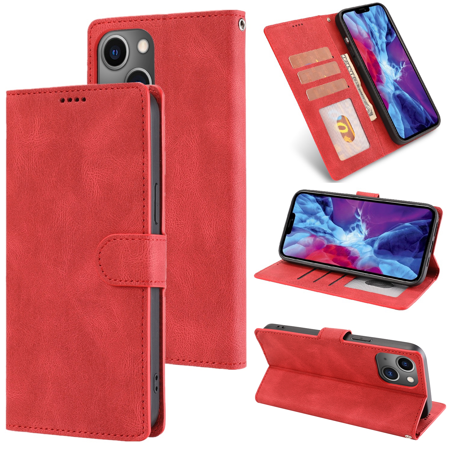 For iPhone 15 Plus / 14 Plus Fantasy Skin-feel Calfskin Texture Leather Phone Case(Red) For iPhone 15 Plus / 14 Plus Fantasy Skin-feel Calfskin Texture Leather Phone Case(Red)