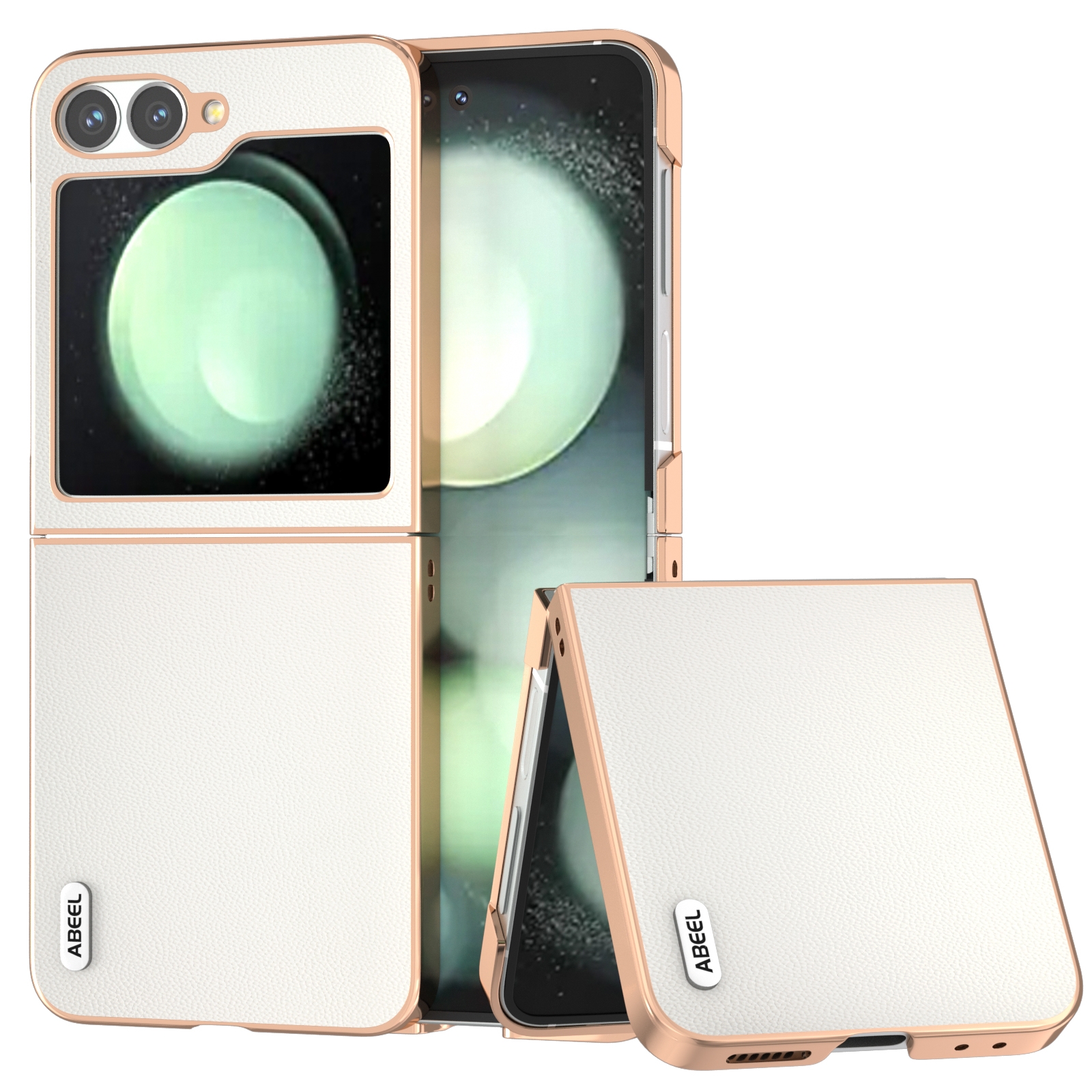 For Samsung Galaxy Z Flip6 ABEEL Electroplated Frame Genuine Leather Elegant Phone Case(White) For Samsung Galaxy Z Flip6 ABEEL Electroplated Frame Genuine Leather Elegant Phone Case(White)