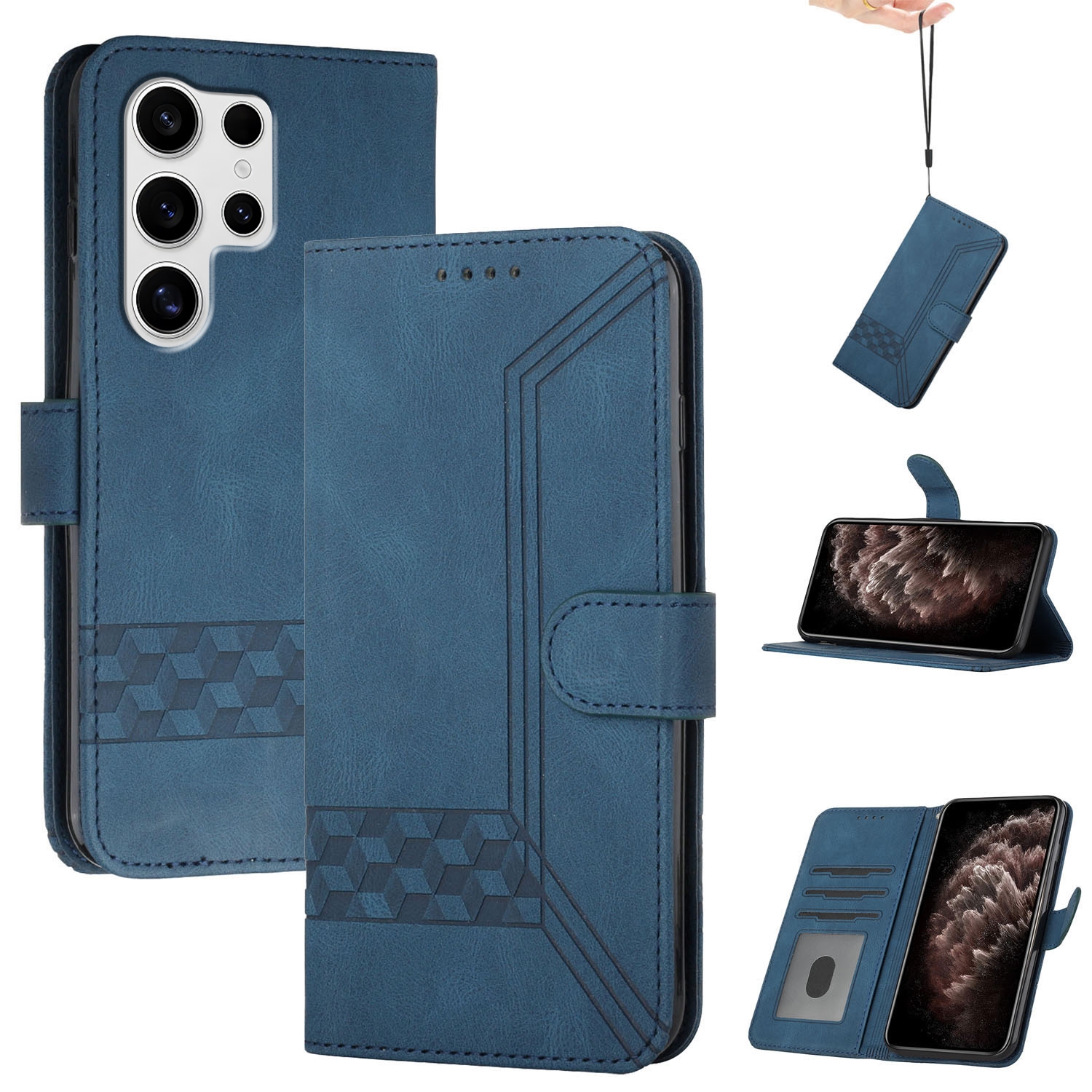 For Samsung Galaxy S25 Ultra 5G Cubic Skin Feel Flip Leather Phone Case(Blue) For Samsung Galaxy S25 Ultra 5G Cubic Skin Feel Flip Leather Phone Case(Blue)