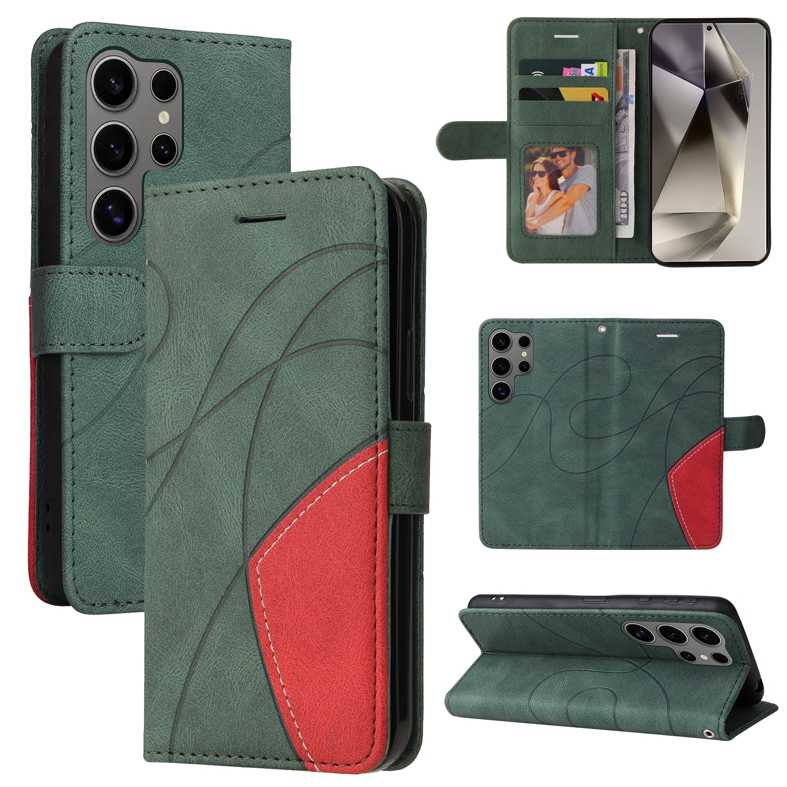 For Samsung Galaxy S25 Ultra 5G Dual-color Splicing Flip Leather Phone Case(Green) For Samsung Galaxy S25 Ultra 5G Dual-color Splicing Flip Leather Phone Case(Green)
