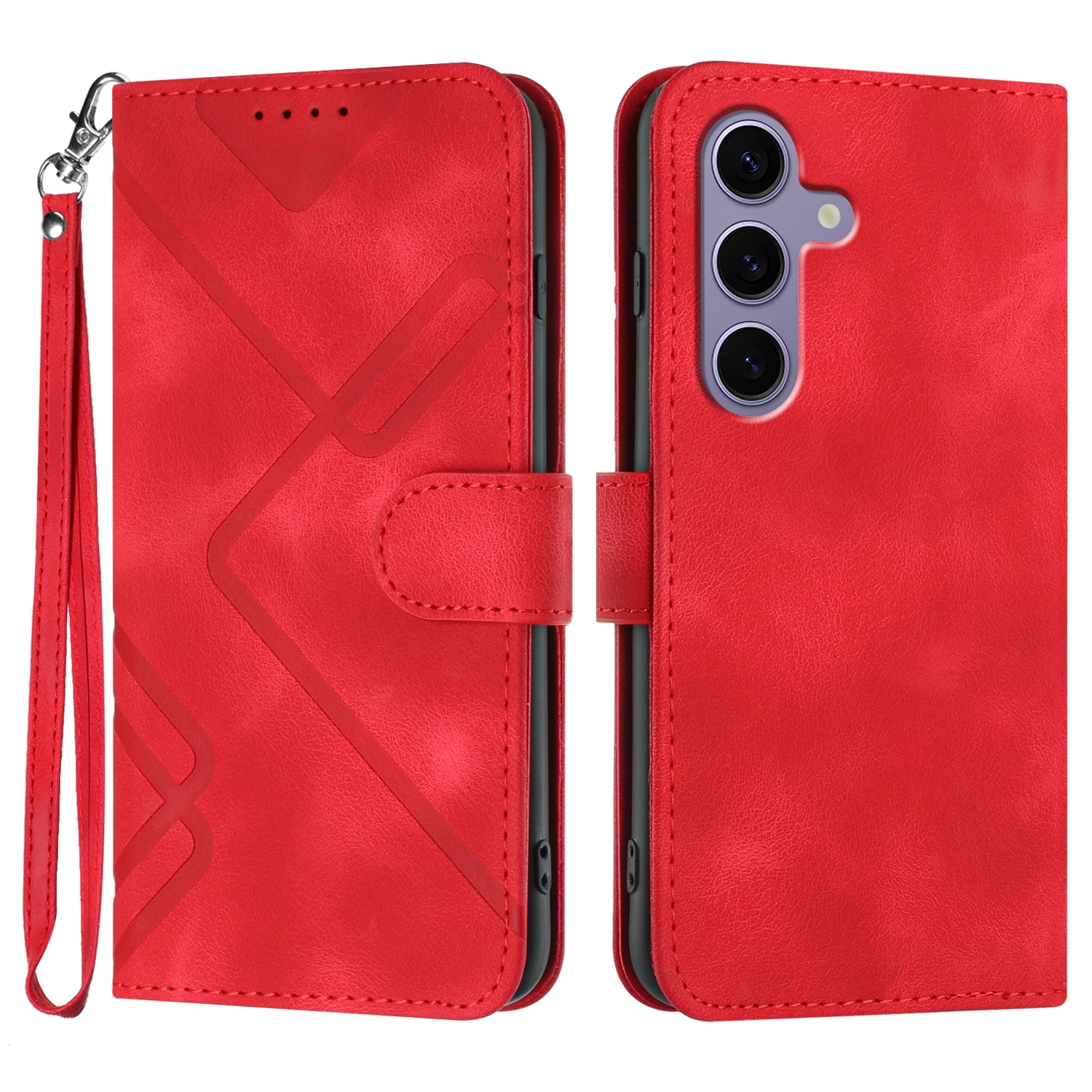 For Samsung Galaxy S25 5G Line Pattern Skin Feel Leather Phone Case(Red) For Samsung Galaxy S25 5G Line Pattern Skin Feel Leather Phone Case(Red)