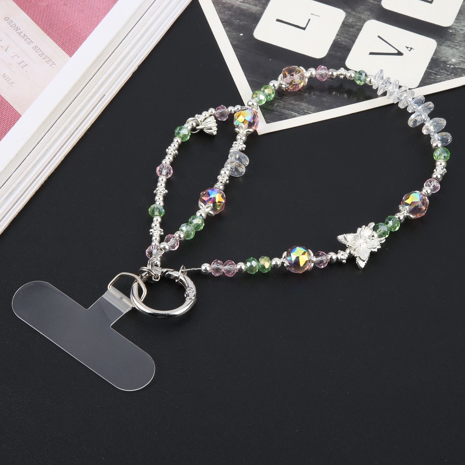 Mobile Phone Anti-lost Pink Green Bead Chain Short Lanyard(Butterfly) Mobile Phone Anti-lost Pink Green Bead Chain Short Lanyard(Butterfly)