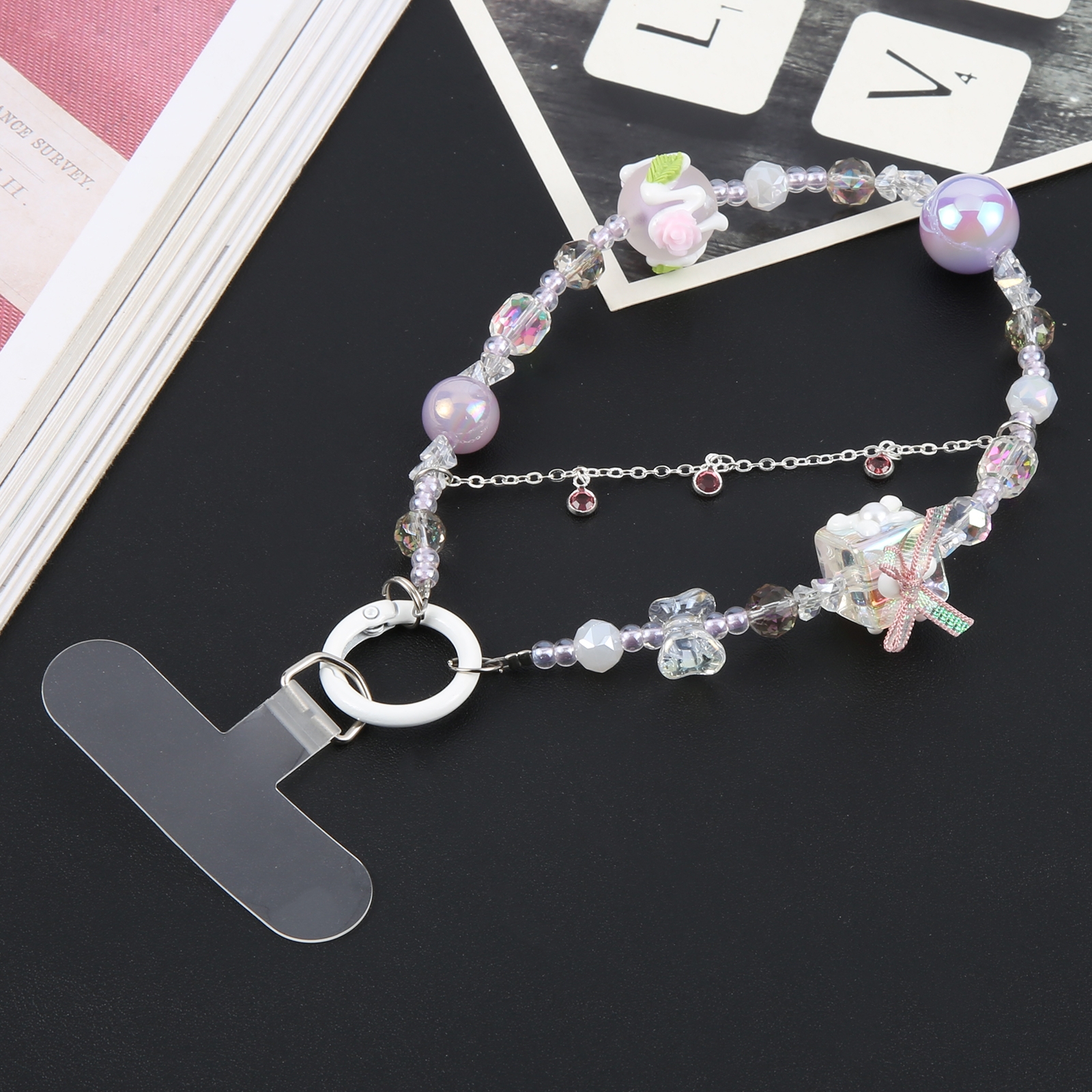 Mobile Phone Anti-lost Flower Block Bead Chain Short Lanyard(Purple) Mobile Phone Anti-lost Flower Block Bead Chain Short Lanyard(Purple)