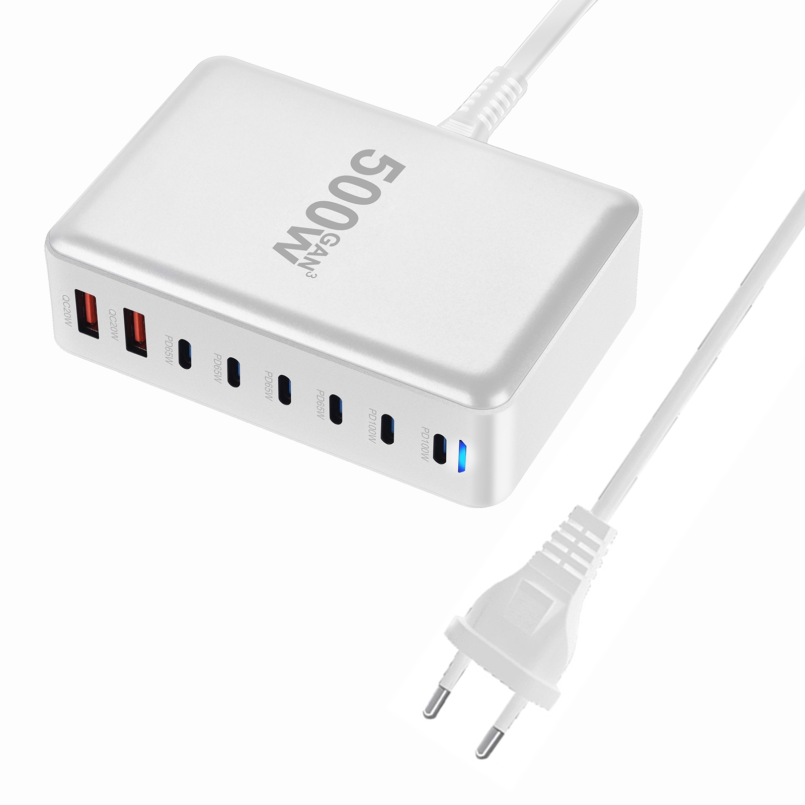 500W GaN 6 Type-C 2 USB Multi Ports Sharing Desktop Charger, Plug:EU Plug(White) 500W GaN 6 Type-C 2 USB Multi Ports Sharing Desktop Charger, Plug:EU Plug(White)