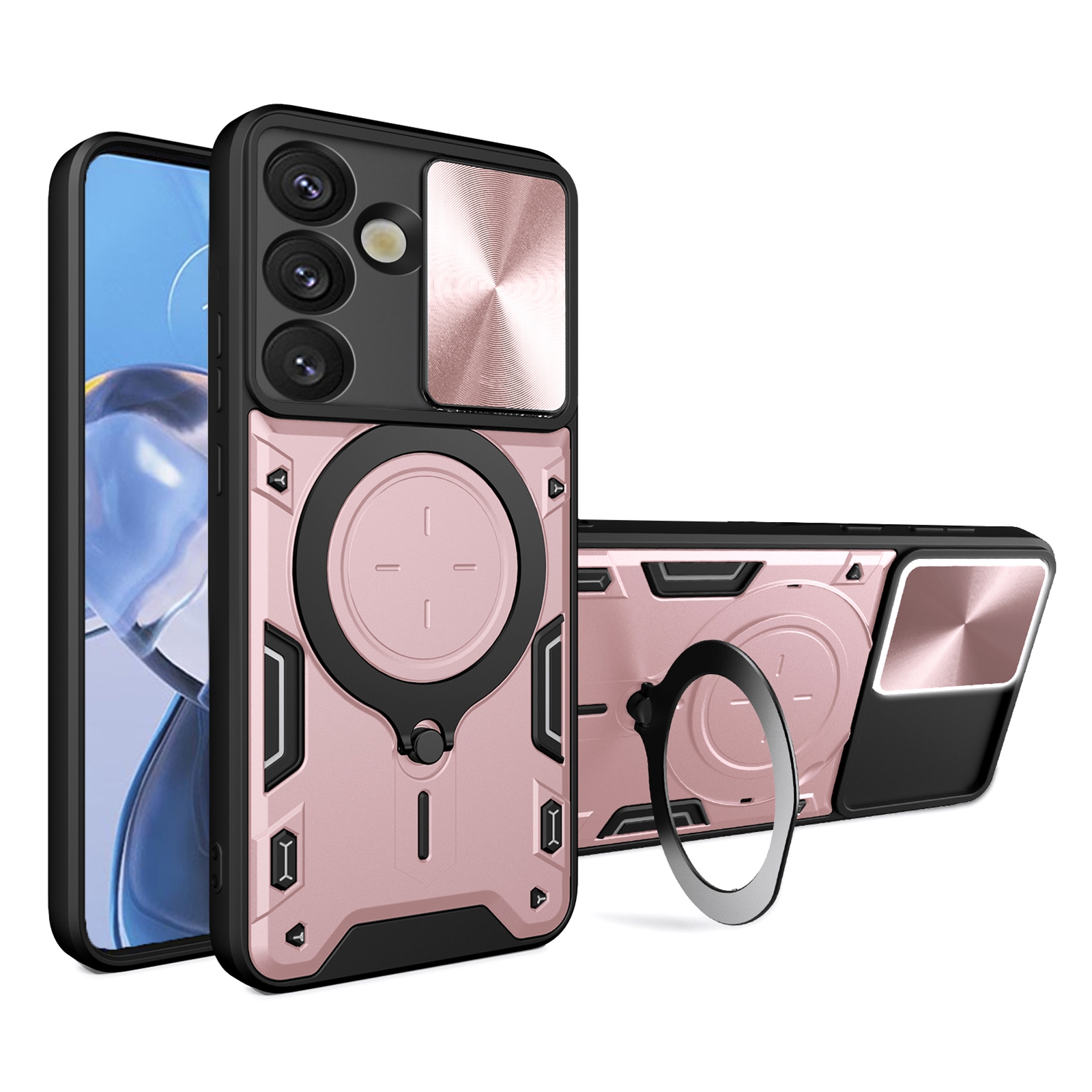 For Samsung Galaxy S25 5G CD Texture Sliding Camshield Magnetic Holder Phone Case(Pink) For Samsung Galaxy S25 5G CD Texture Sliding Camshield Magnetic Holder Phone Case(Pink)