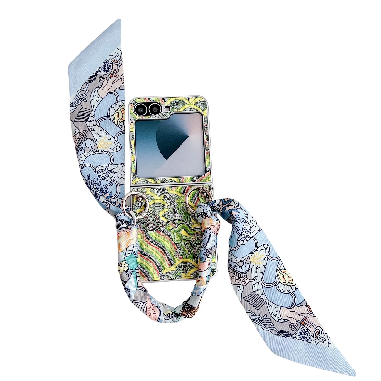 For Samsung Galaxy Z Flip6 Propitious Clouds Embroidery Full Coverage Phone Case with Scarf / Bracelet(Green) For Samsung Galaxy Z Flip6 Propitious Clouds Embroidery Full Coverage Phone Case with Scarf / Bracelet(Green)