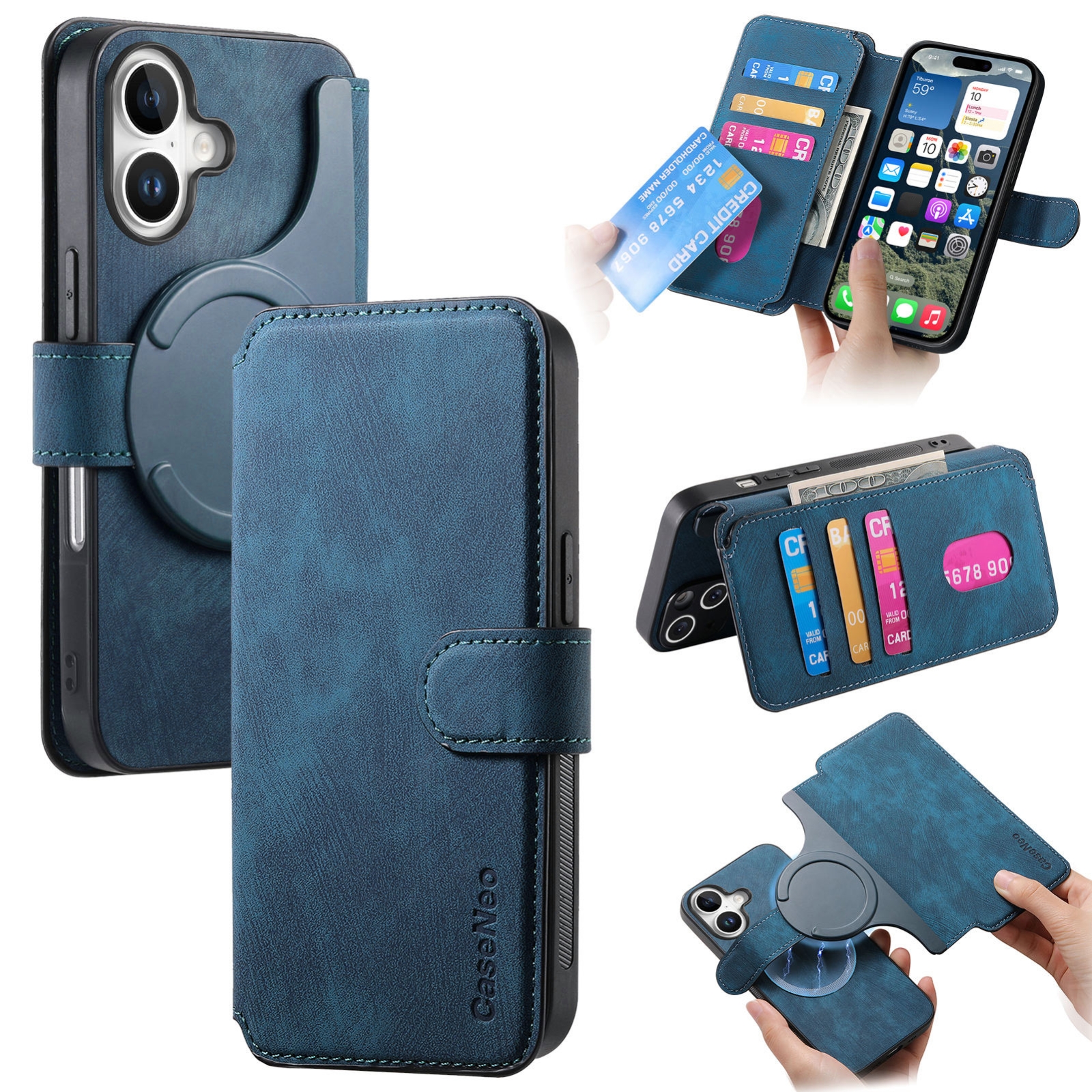 For iPhone 16 Plus CaseNeo MagSafe RFID Anti-theft Retro Leather Phone Case(Blue) For iPhone 16 Plus CaseNeo MagSafe RFID Anti-theft Retro Leather Phone Case(Blue)