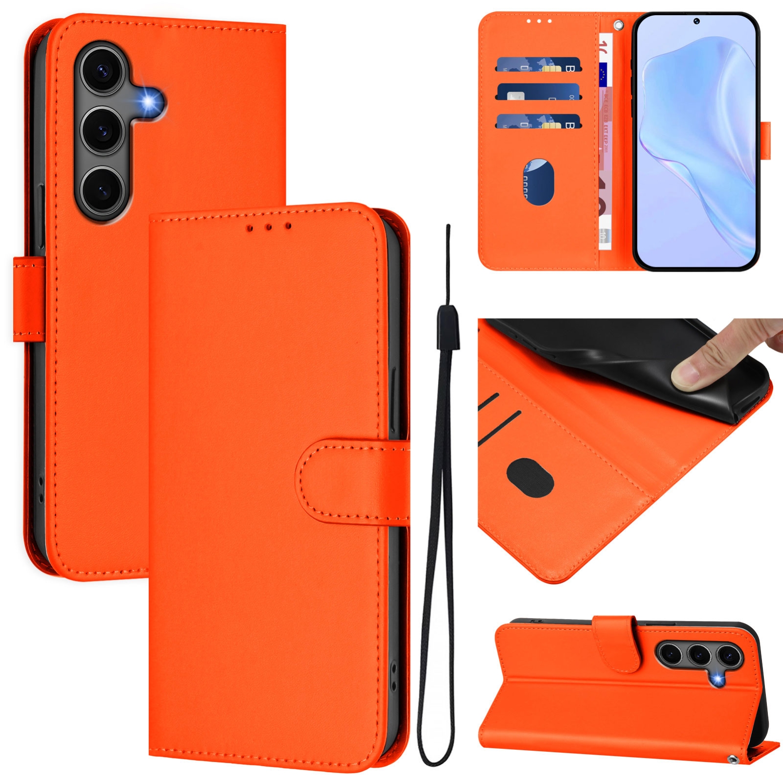 For Samsung Galaxy S25+ 5G Skin Feel Solid Color Leather Phone Case with Lanyard(Orange) For Samsung Galaxy S25+ 5G Skin Feel Solid Color Leather Phone Case with Lanyard(Orange)