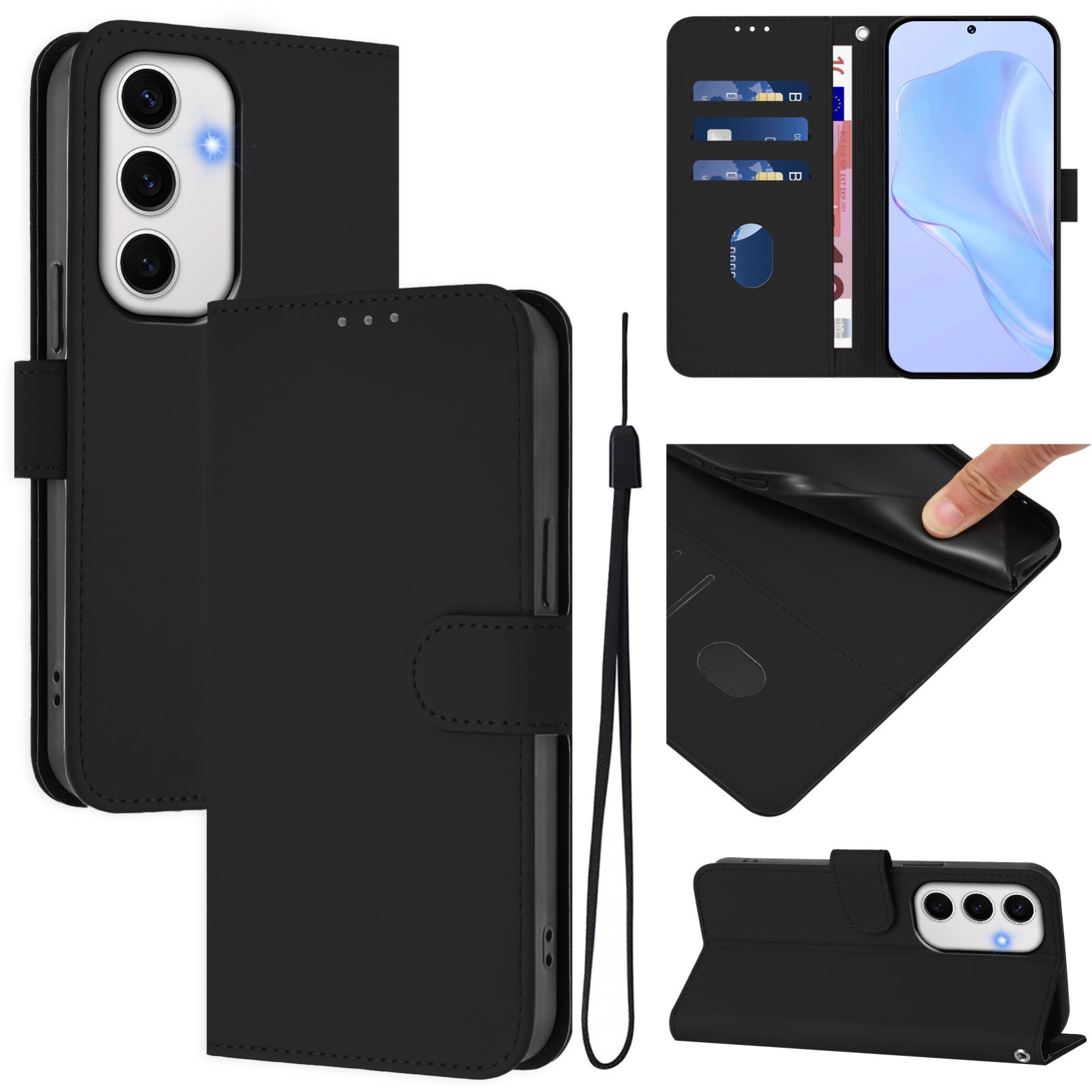 For Samsung Galaxy S24 FE 5G Skin Feel Solid Color Leather Phone Case with Lanyard(Black) For Samsung Galaxy S24 FE 5G Skin Feel Solid Color Leather Phone Case with Lanyard(Black)