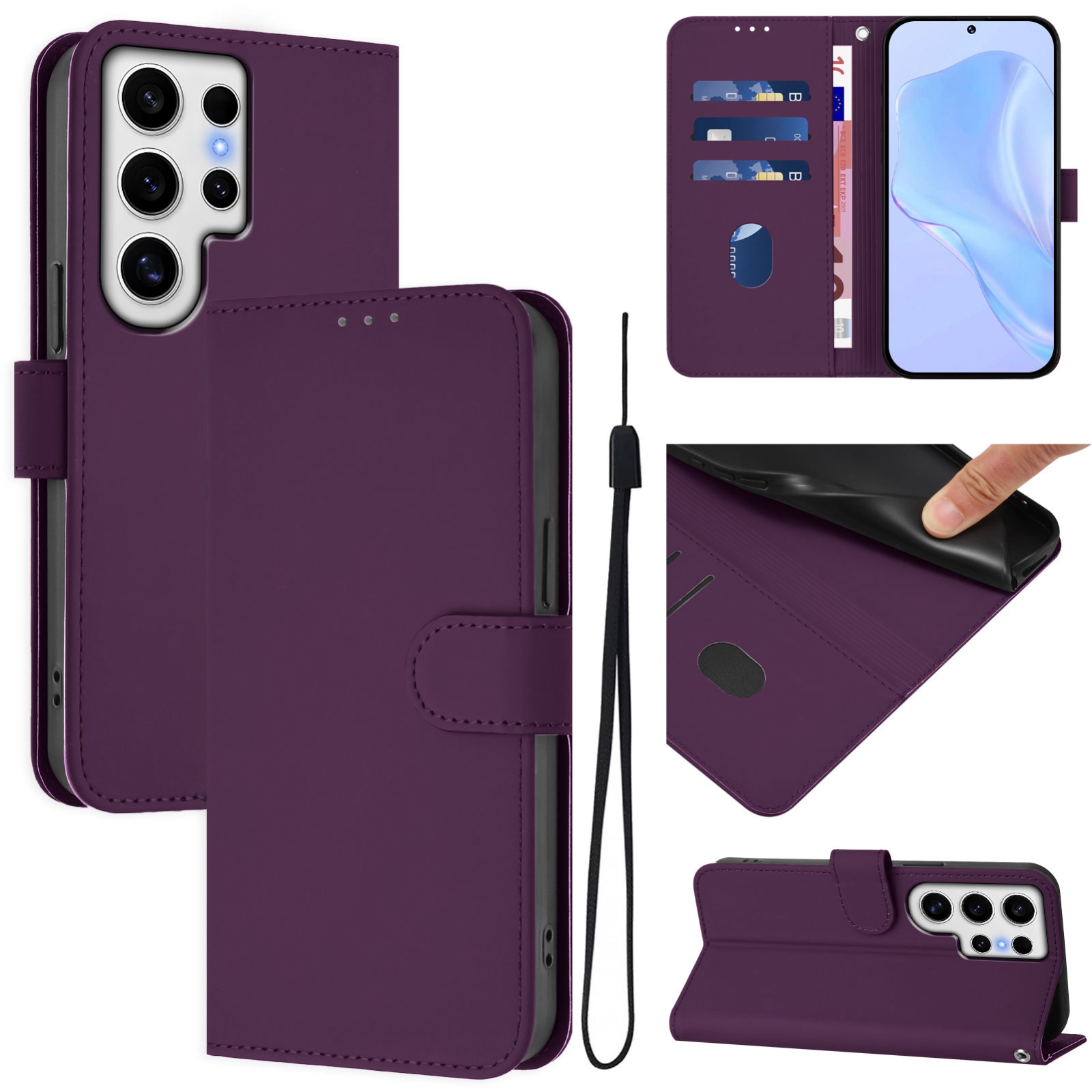 For Samsung Galaxy S24 Ultra 5G Skin Feel Solid Color Leather Phone Case with Lanyard(Violet) For Samsung Galaxy S24 Ultra 5G Skin Feel Solid Color Leather Phone Case with Lanyard(Violet)
