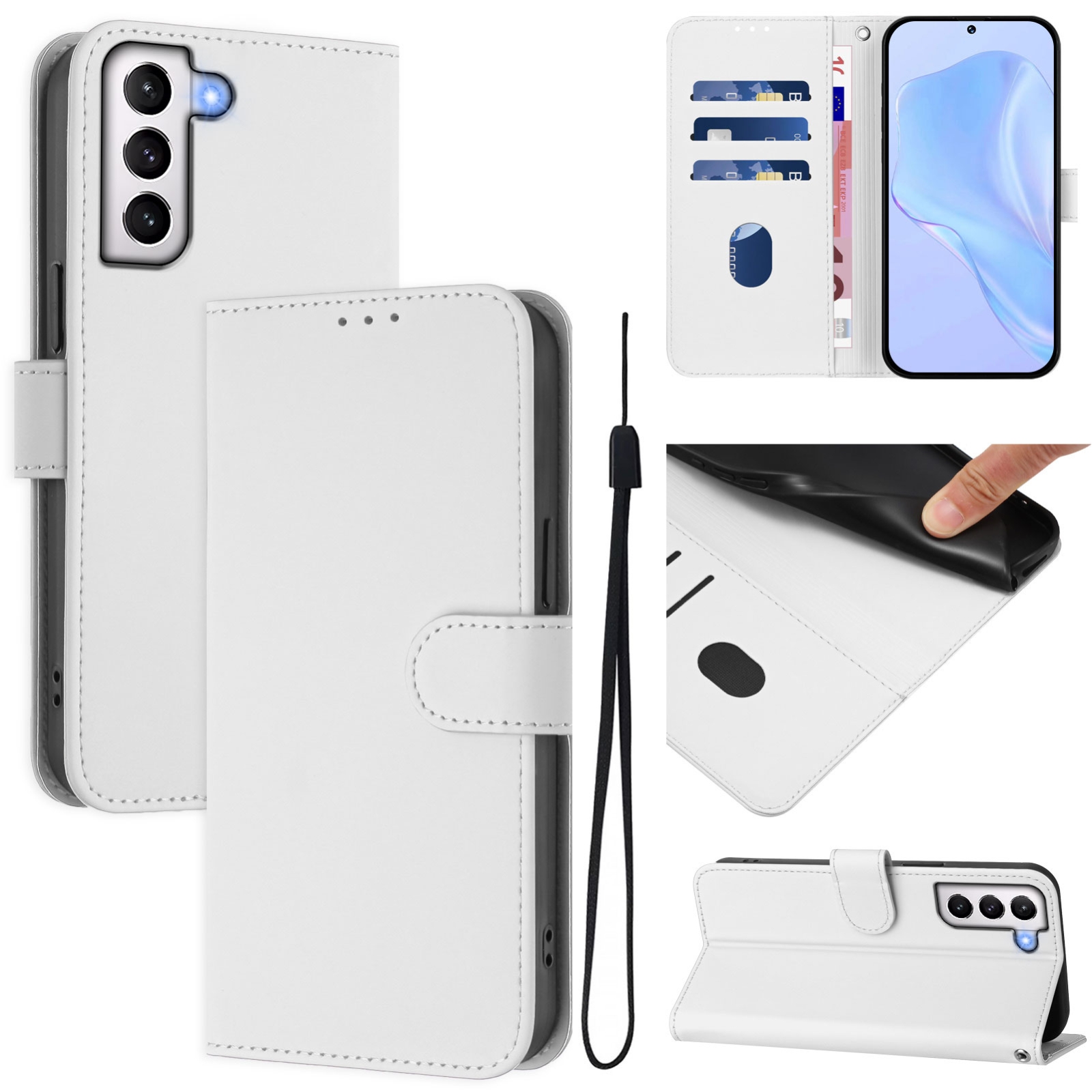 For Samsung Galaxy S21 5G Skin Feel Solid Color Leather Phone Case with Lanyard(White) For Samsung Galaxy S21 5G Skin Feel Solid Color Leather Phone Case with Lanyard(White)