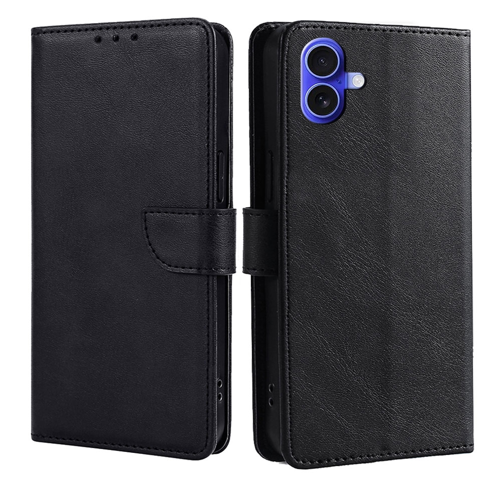 For iPhone 16 Calf Texture Buckle Flip Leather Phone Case(Black) For iPhone 16 Calf Texture Buckle Flip Leather Phone Case(Black)
