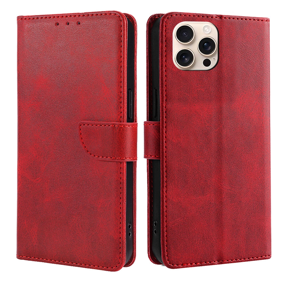 For iPhone 16 Pro Calf Texture Buckle Flip Leather Phone Case(Red) For iPhone 16 Pro Calf Texture Buckle Flip Leather Phone Case(Red)