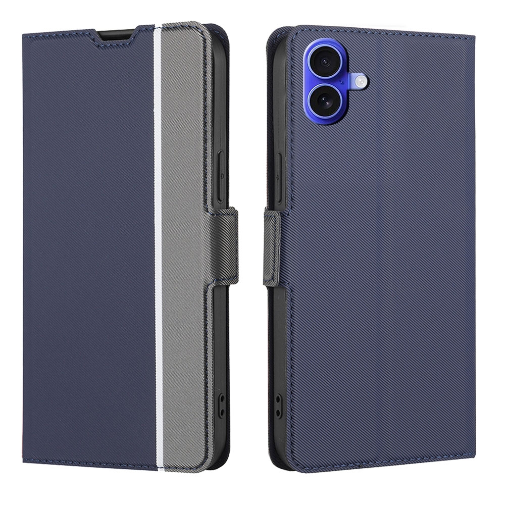 For iPhone 16 Twill Texture Side Button Leather Phone Case(Blue) For iPhone 16 Twill Texture Side Button Leather Phone Case(Blue)